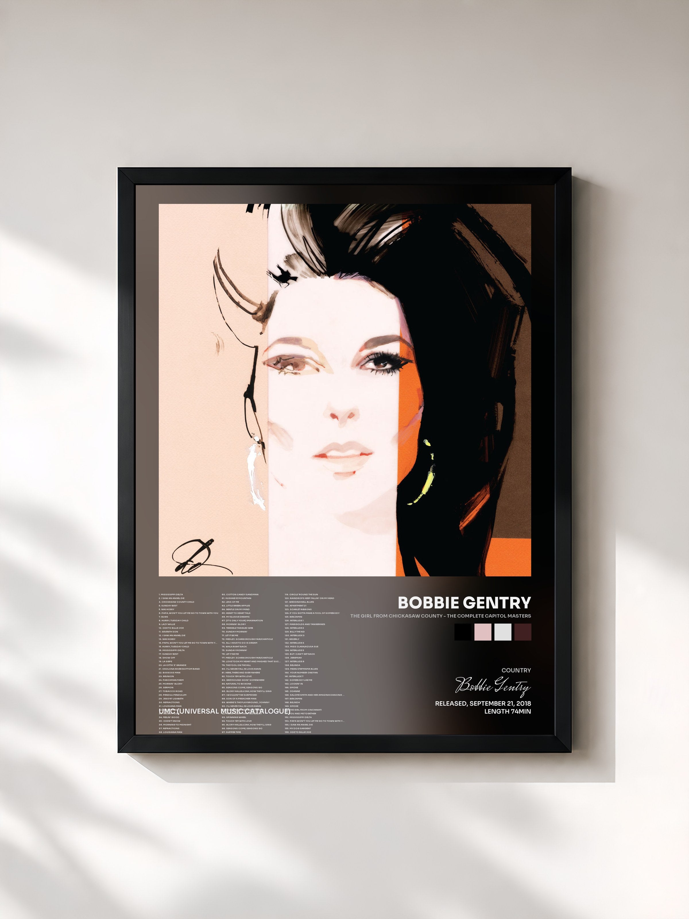 #noir Tableau de l'album The Girl From Chickasaw County - The Complete Capitol Masters de Bobbie Gentry, cadre noir, imprimé et encadré en France