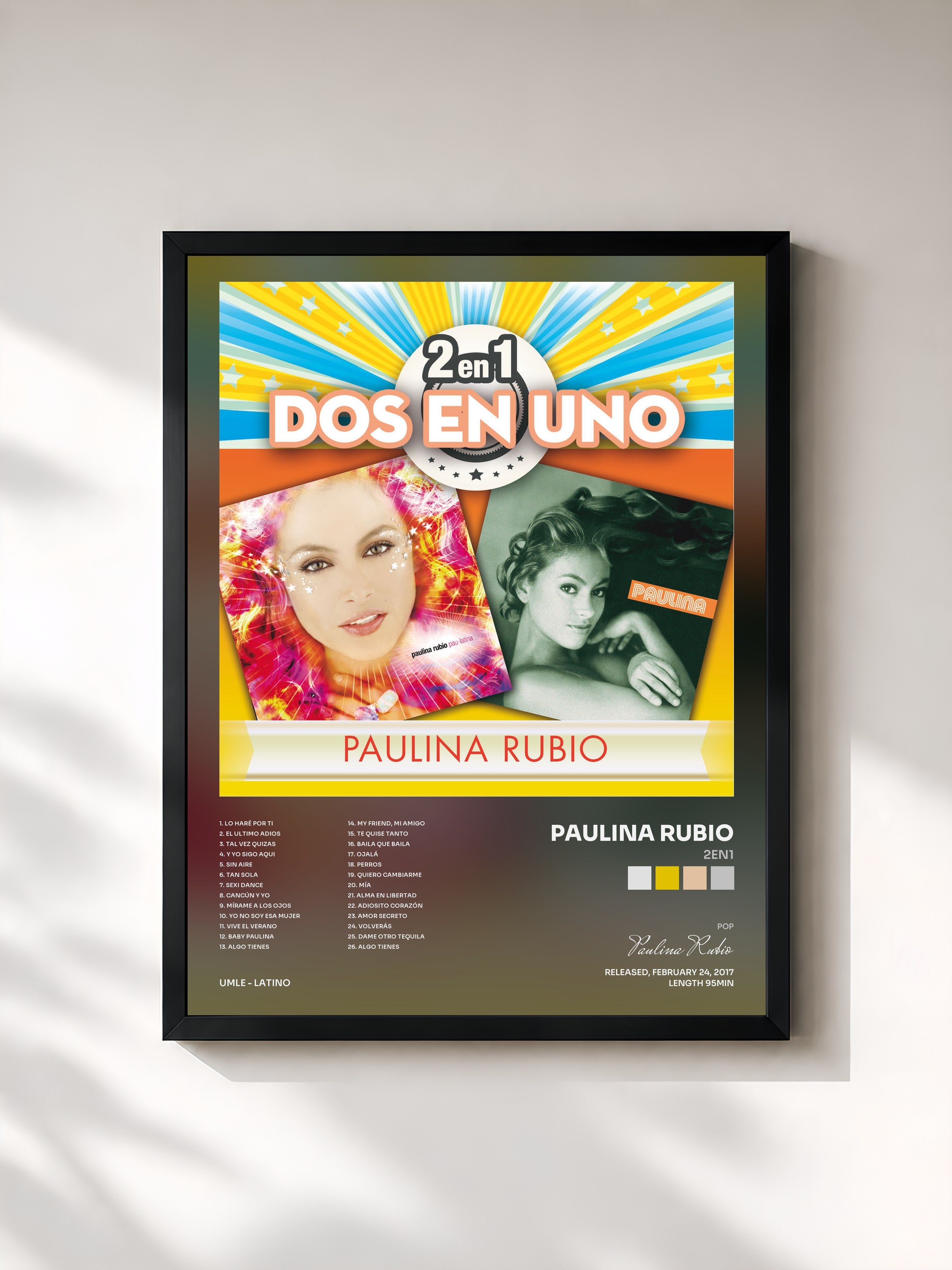 #noir Tableau de l'album 2En1 de Paulina Rubio, cadre noir, imprimé et encadré en France
