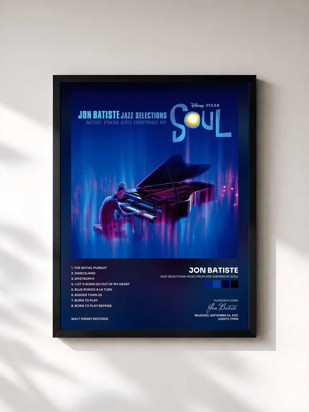 #noir Tableau de l'album Jazz Selections: Music From and Inspired by Soul de Jon Batiste, cadre noir, imprimé et encadré en France