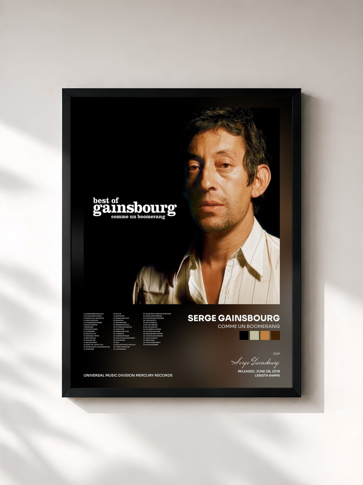 #noir Tableau de l'album Comme un boomerang de Serge Gainsbourg, cadre noir, imprimé et encadré en France