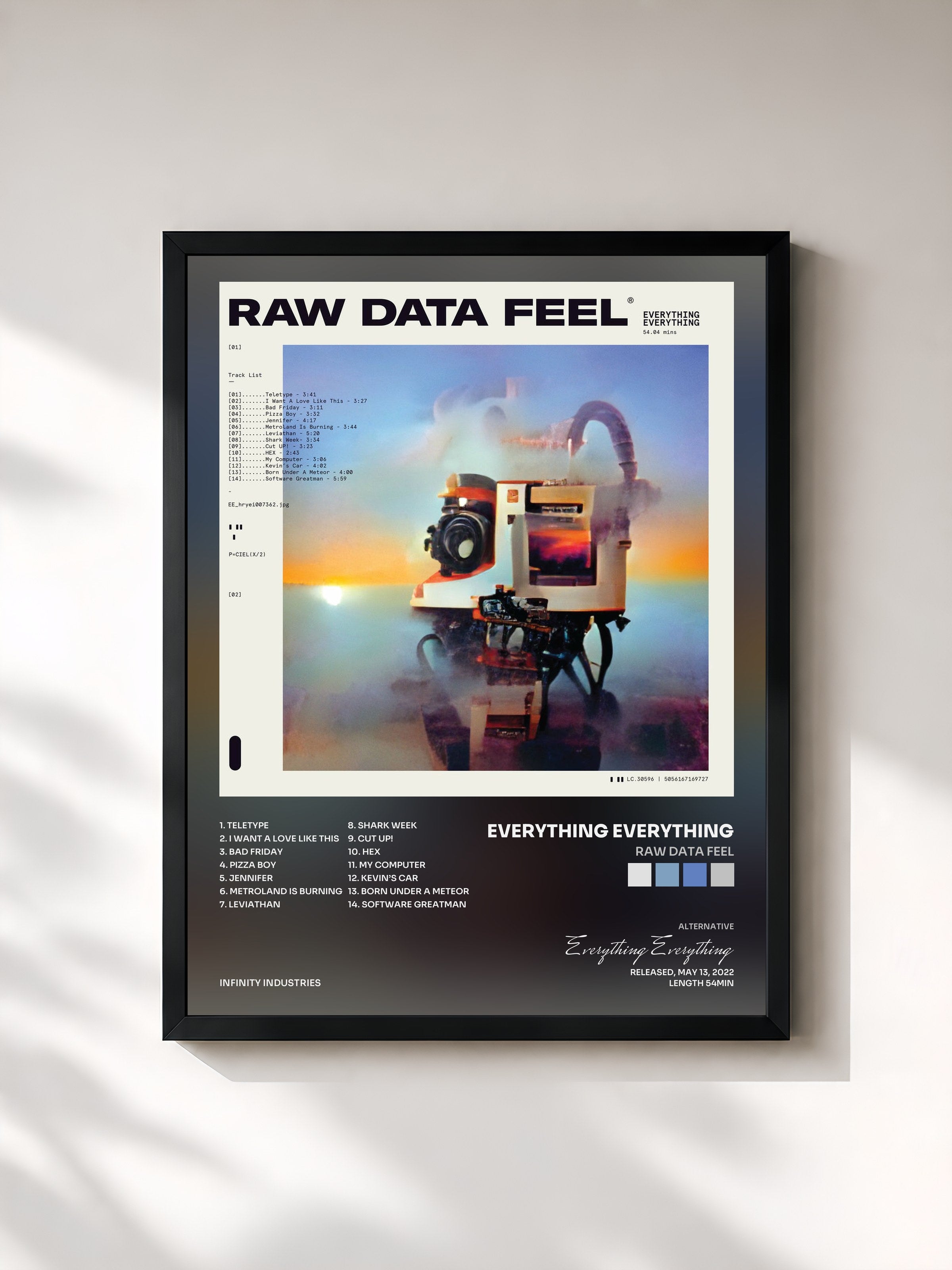 #noir Tableau de l'album Raw Data Feel de Everything Everything, cadre noir, imprimé et encadré en France