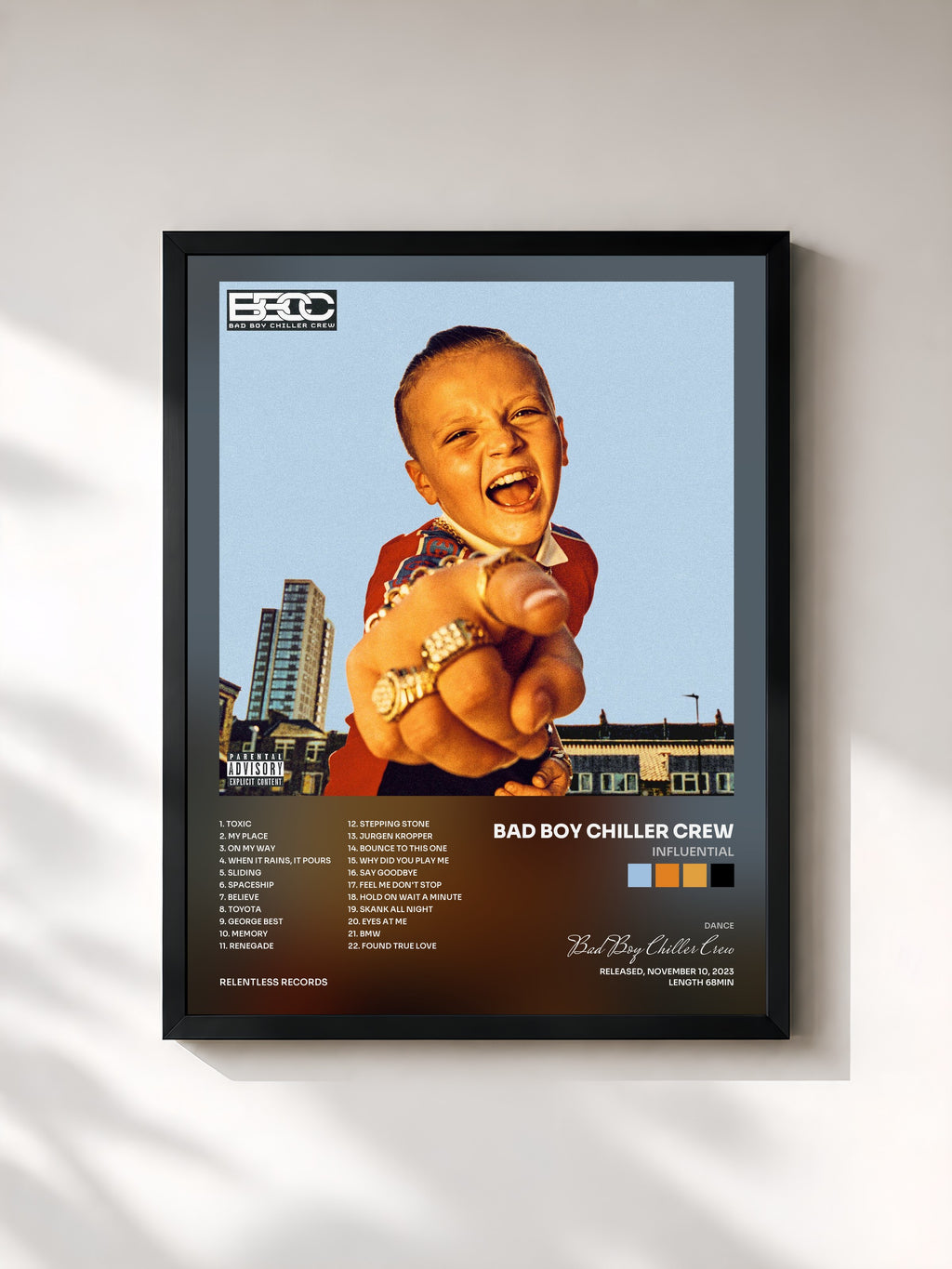 #noir Tableau de l'album Influential de Bad Boy Chiller Crew, cadre noir, imprimé et encadré en France