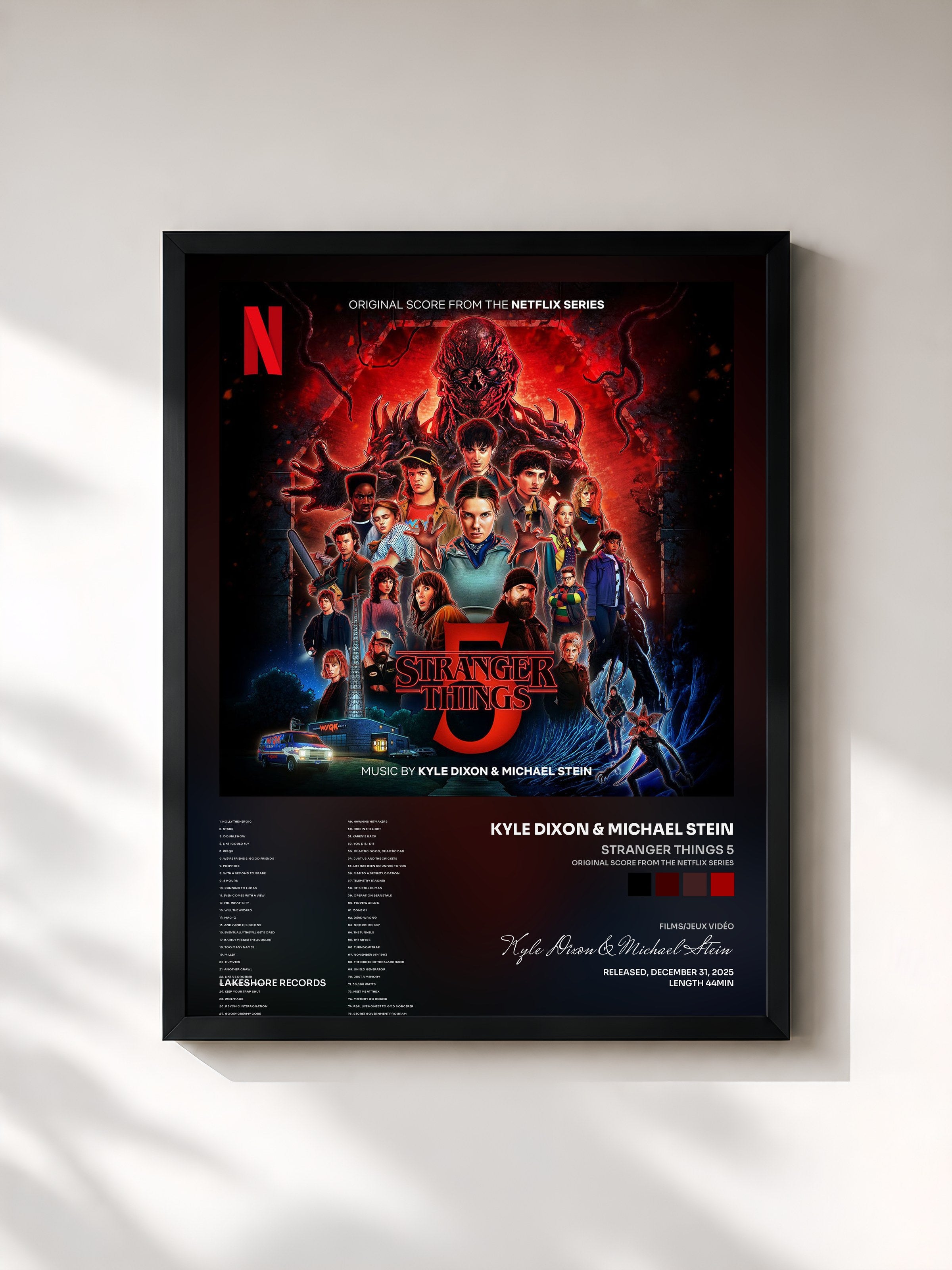 #noir Tableau de l'album Stranger Things 5 (Original Score From The Netflix Series) de Kyle Dixon & Michael Stein, cadre noir, imprimé et encadré en France