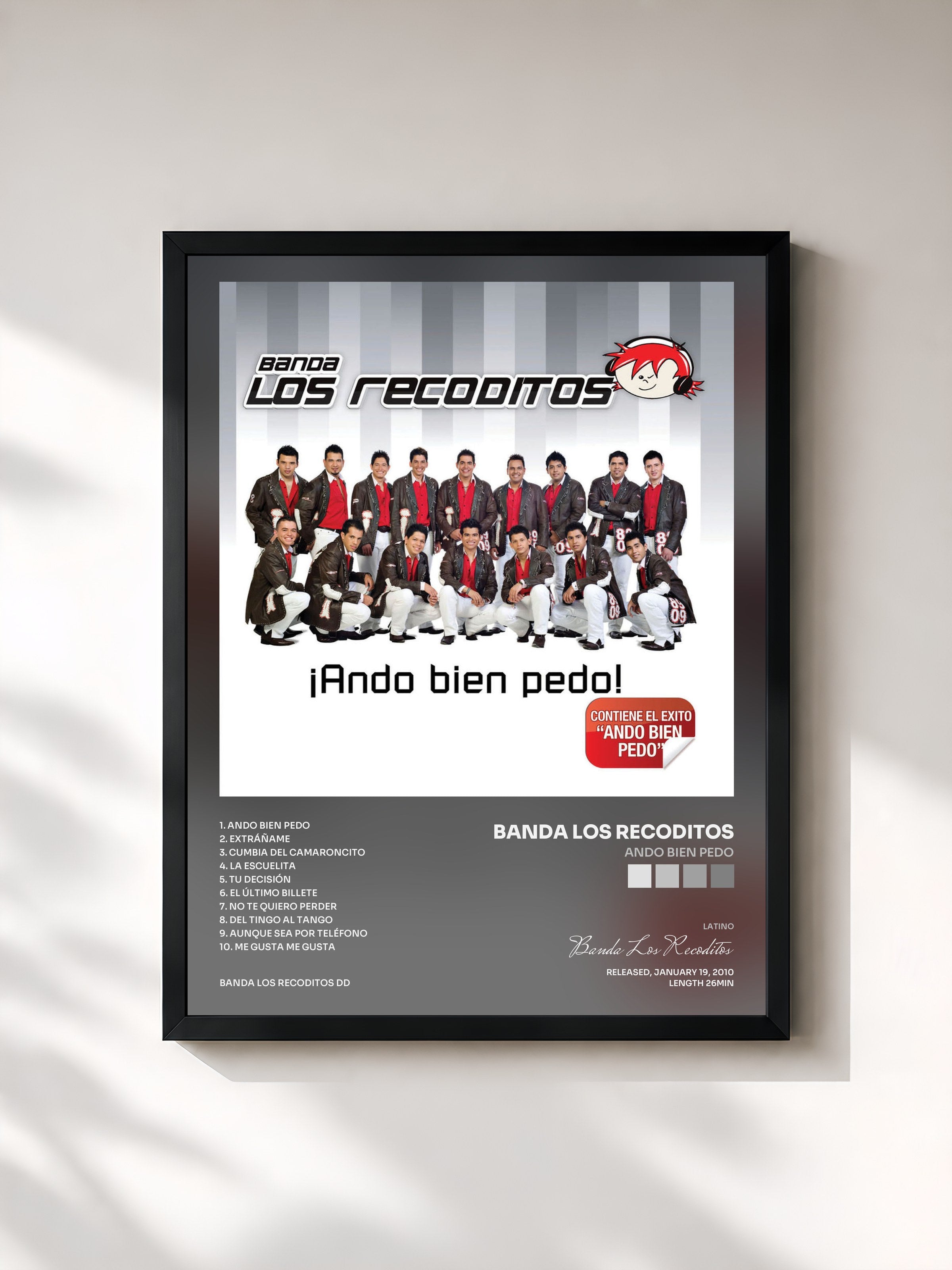 #noir Tableau de l'album Ando Bien Pedo de Banda Los Recoditos, cadre noir, imprimé et encadré en France
