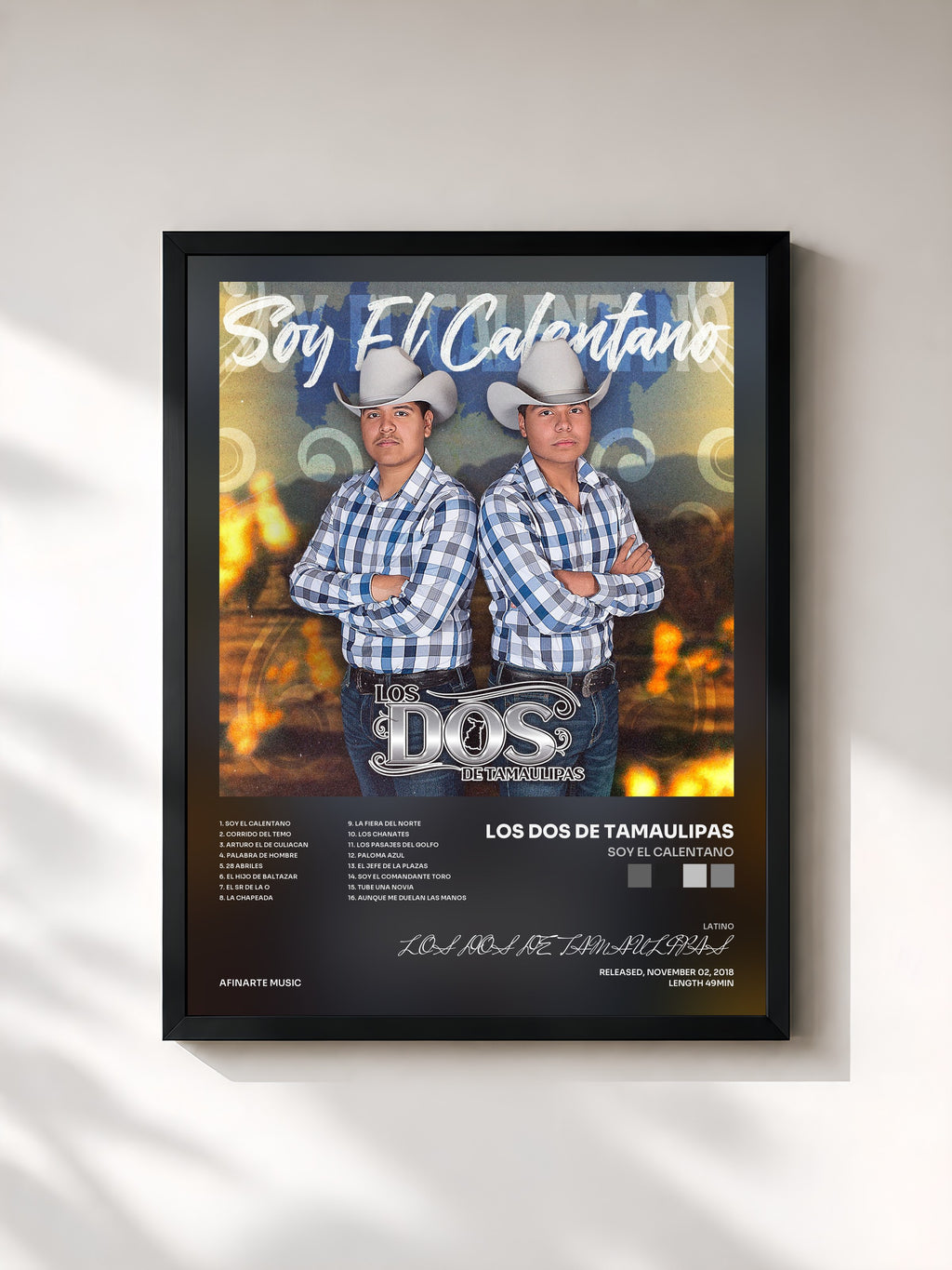 #noir Tableau de l'album Soy El Calentano de LOS DOS DE TAMAULIPAS, cadre noir, imprimé et encadré en France
