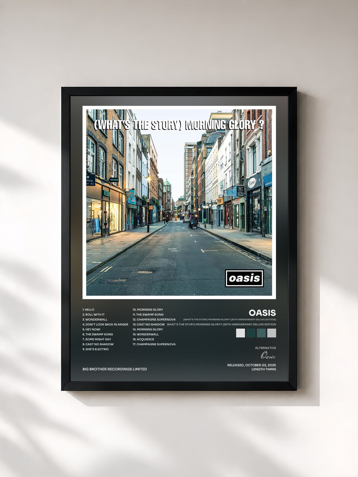 #noir Tableau de l'album (What's The Story) Morning Glory? (30th Anniversary Deluxe Edition) de Oasis, cadre noir, imprimé et encadré en France