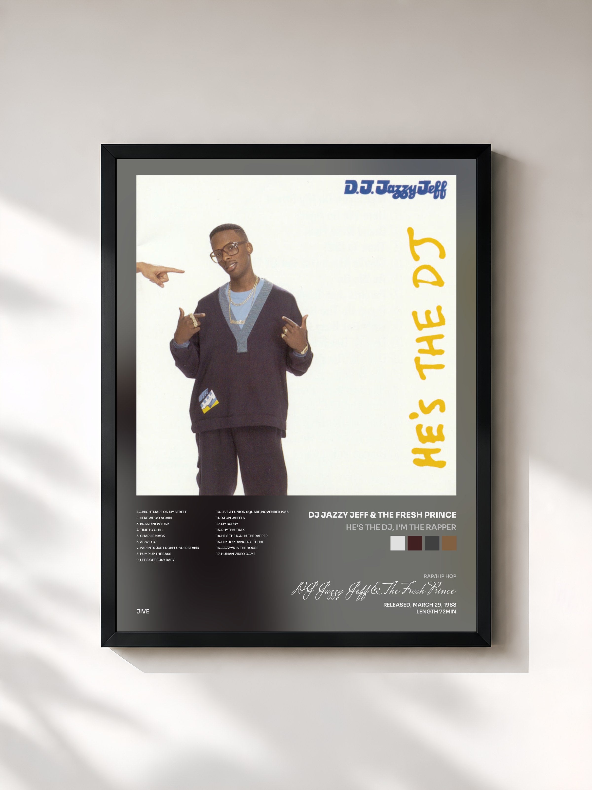 #noir Tableau de l'album He's The DJ, I'm The Rapper de DJ Jazzy Jeff & The Fresh Prince, cadre noir, imprimé et encadré en France