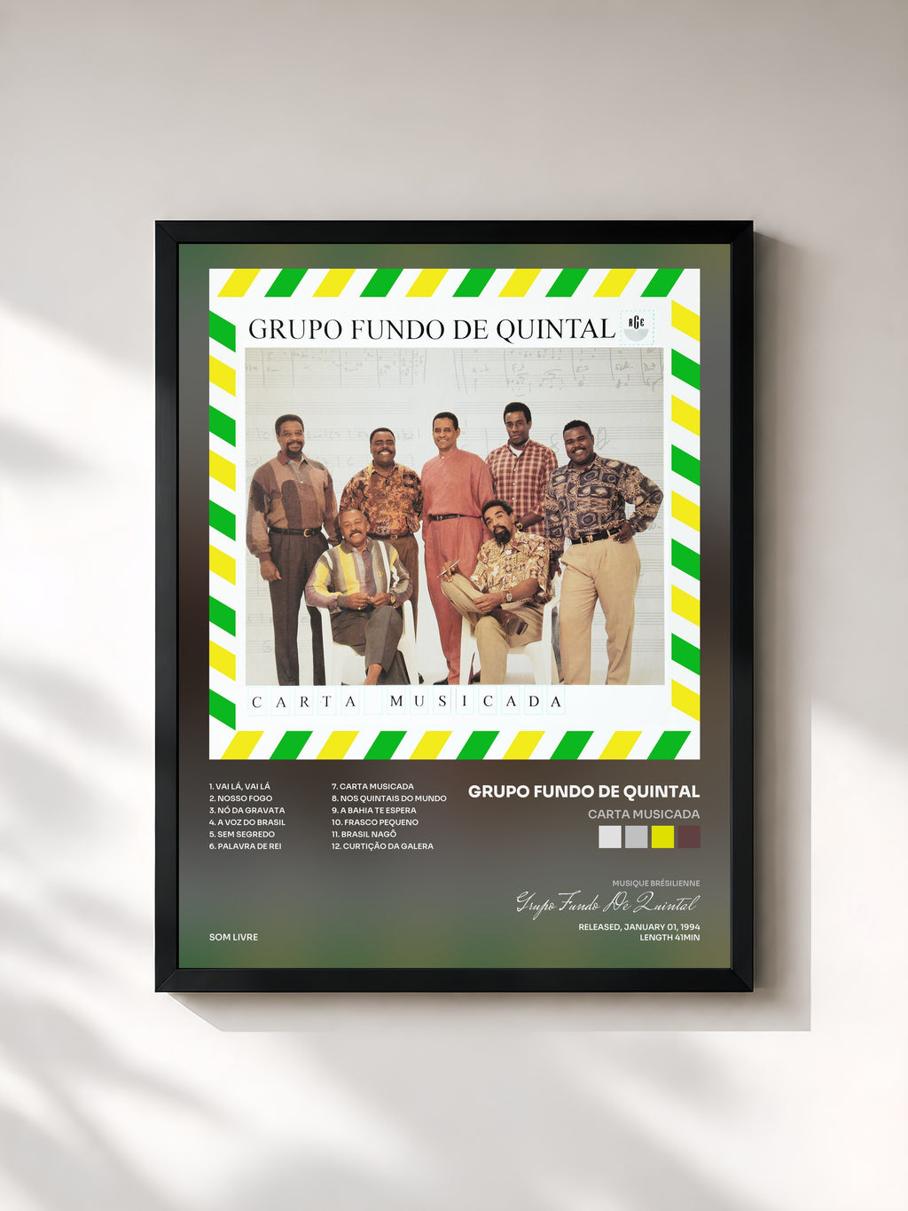 #noir Tableau de l'album Carta Musicada de Grupo Fundo De Quintal, cadre noir, imprimé et encadré en France