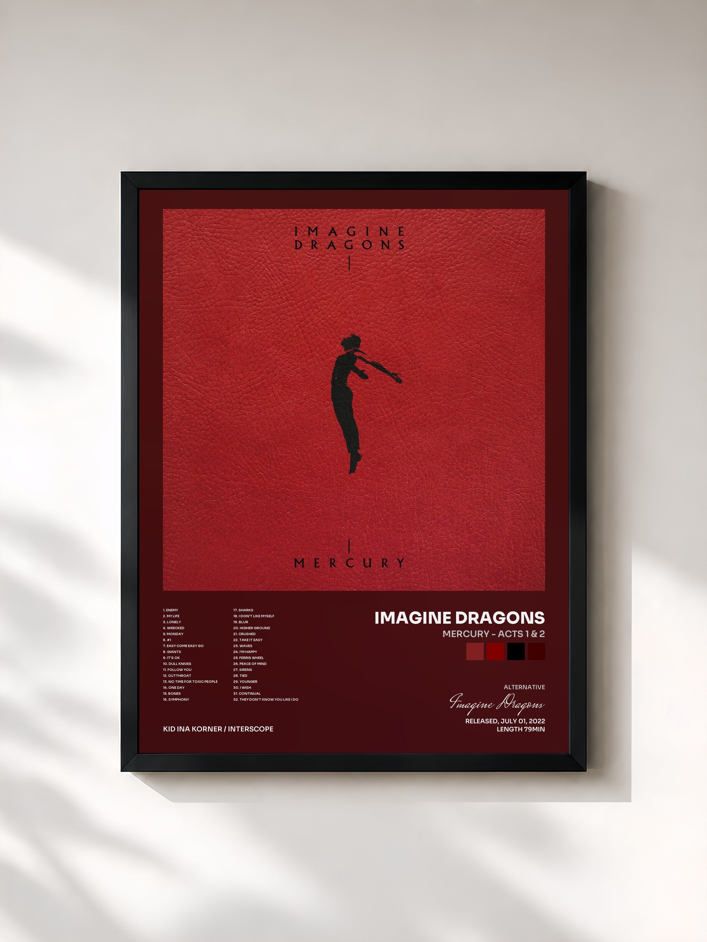 #noir Mercury - Acts 1 & 2 by Imagine Dragons as a framed art print, black frame, printed and framed in France