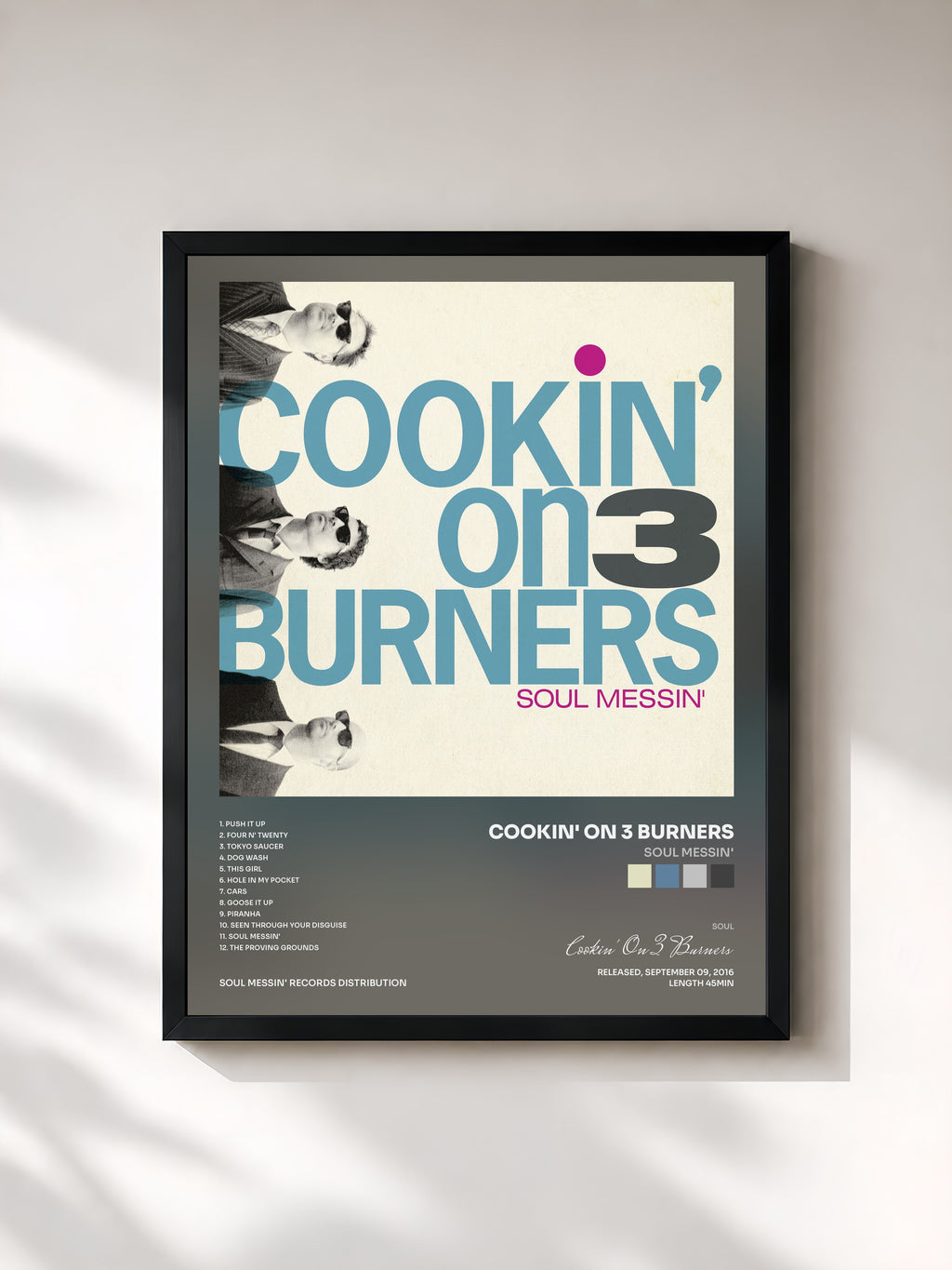 #noir Tableau de l'album Soul Messin' de Cookin' On 3 Burners, cadre noir, imprimé et encadré en France