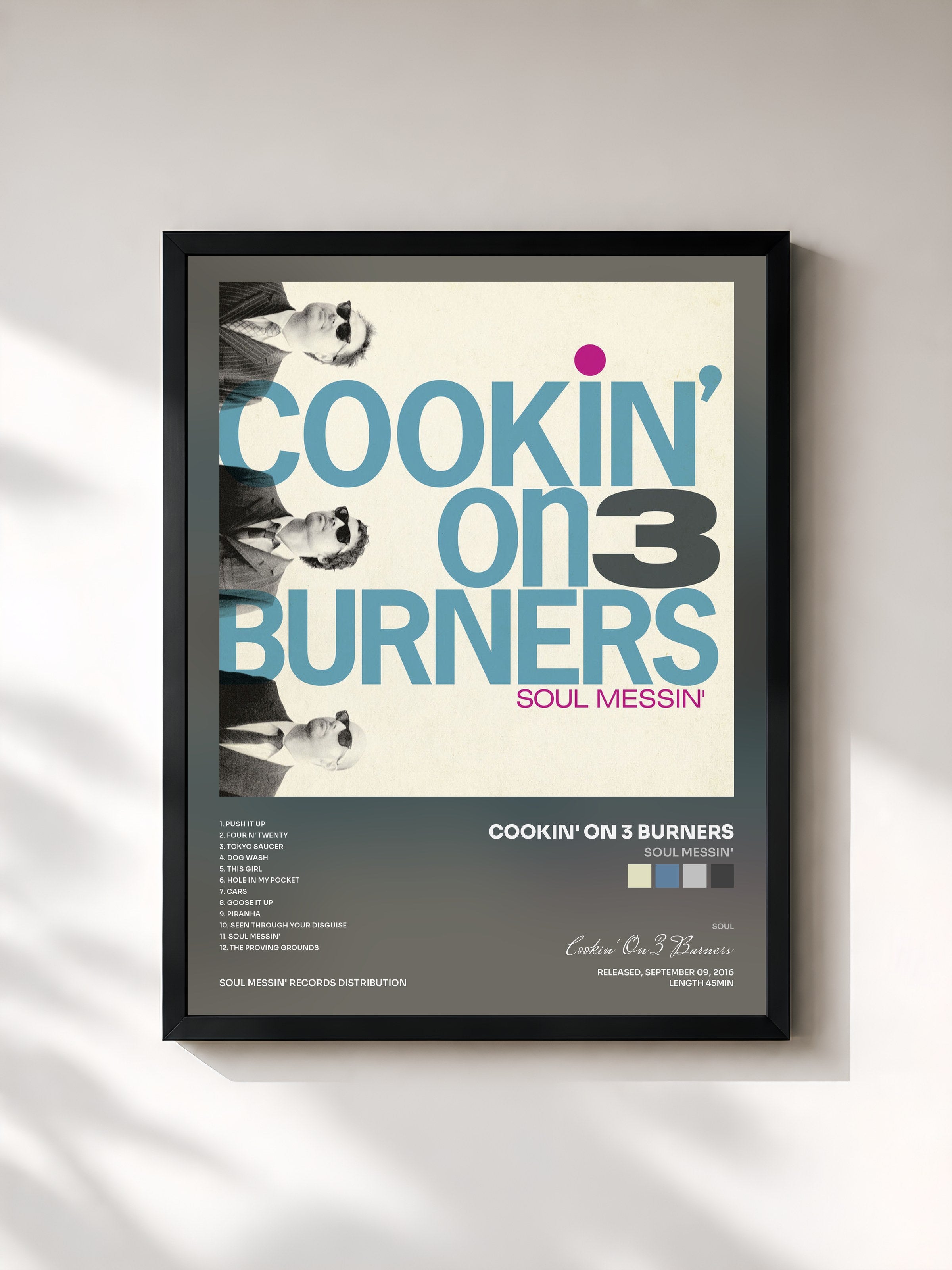 #noir Tableau de l'album Soul Messin' de Cookin' On 3 Burners, cadre noir, imprimé et encadré en France