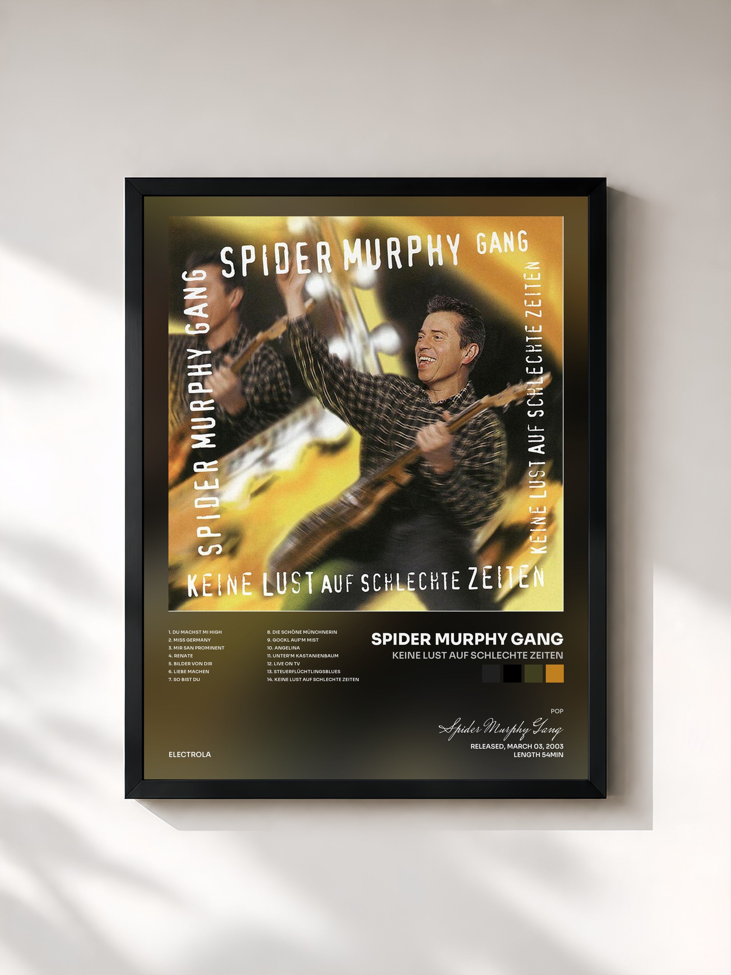 #noir Tableau de l'album Keine Lust Auf Schlechte Zeiten de Spider Murphy Gang, cadre noir, imprimé et encadré en France