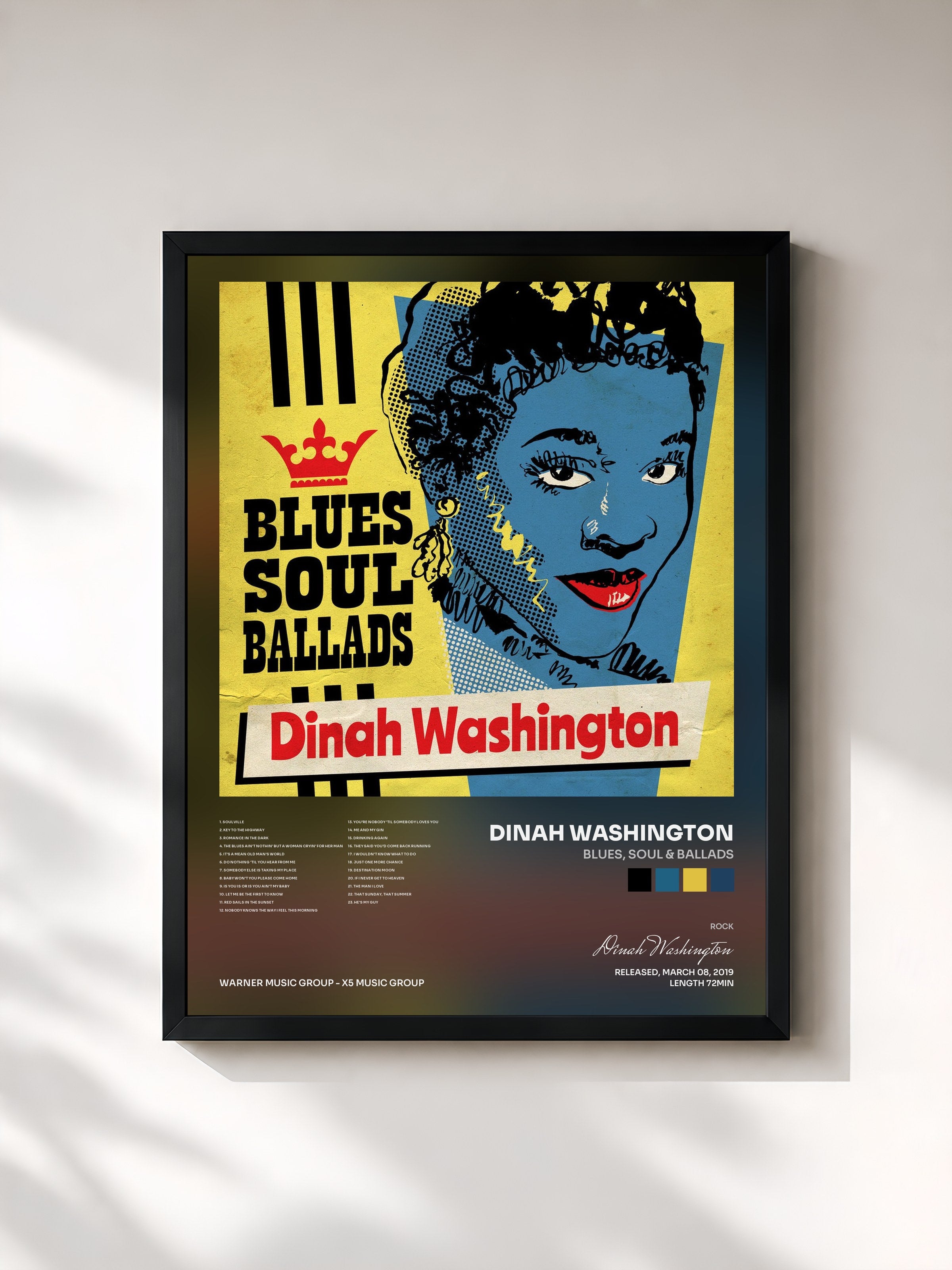 #noir Tableau de l'album Blues, Soul & Ballads de Dinah Washington, cadre noir, imprimé et encadré en France