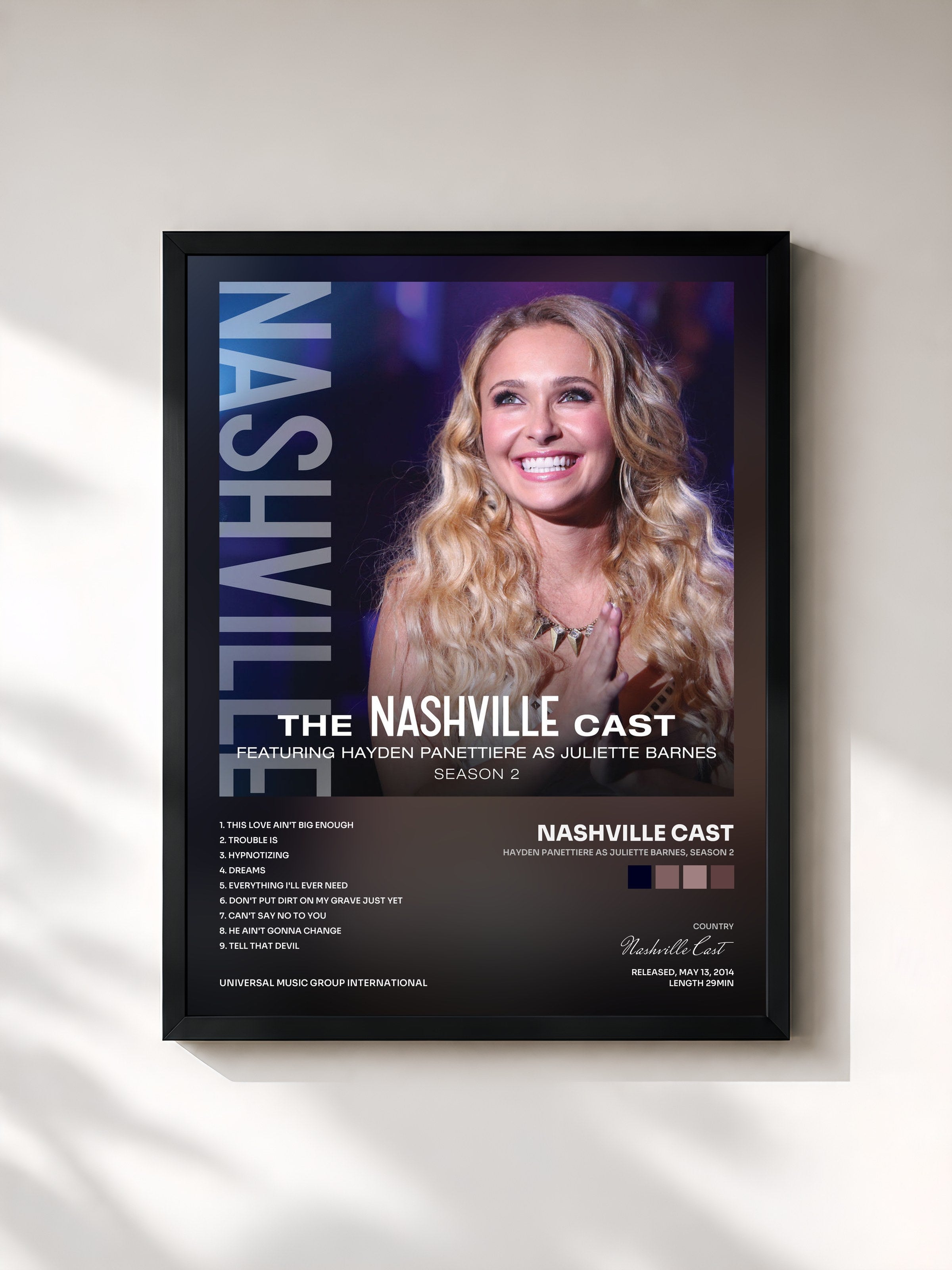 #noir Tableau de l'album Hayden Panettiere As Juliette Barnes, Season 2 de Nashville Cast, cadre noir, imprimé et encadré en France