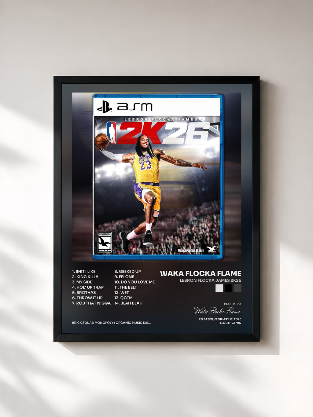#noir Tableau de l'album Lebron Flocka James 2K26 de Waka Flocka Flame, cadre noir, imprimé et encadré en France