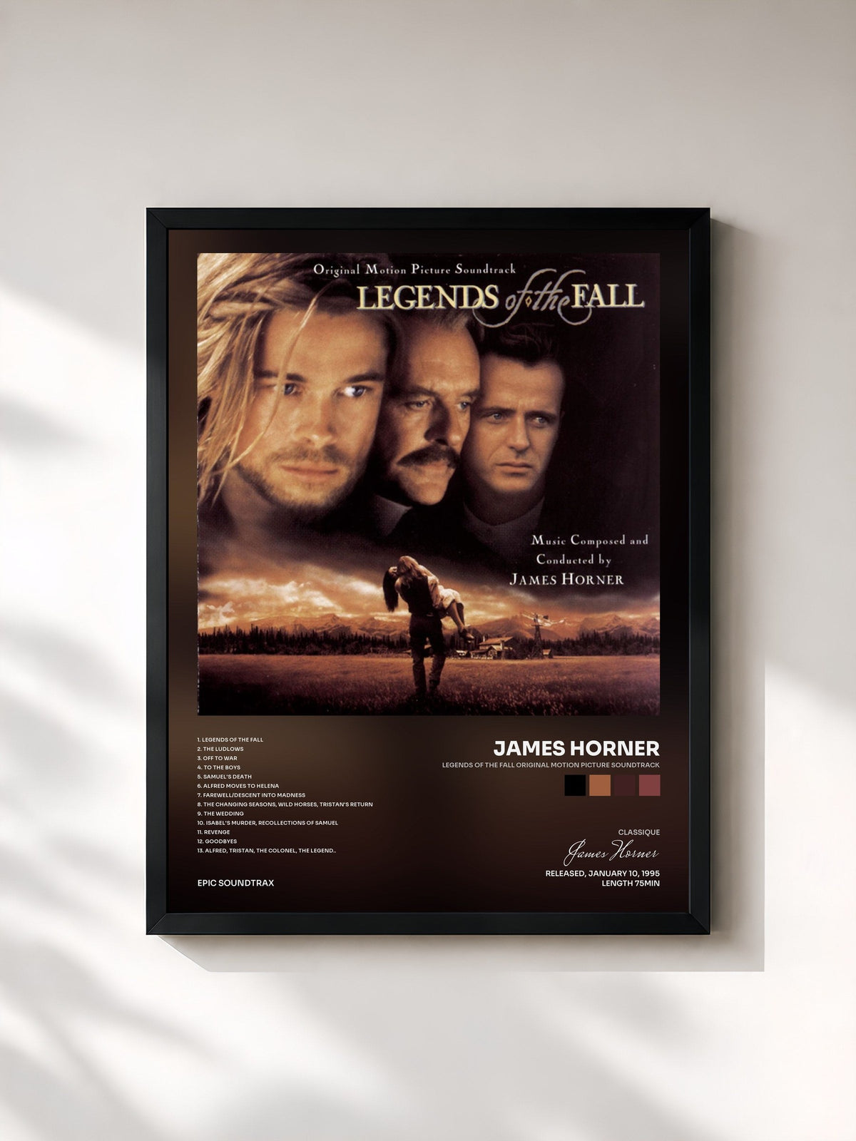 #noir Tableau de l'album Legends Of The Fall Original Motion Picture Soundtrack de James Horner, cadre noir, imprimé et encadré en France