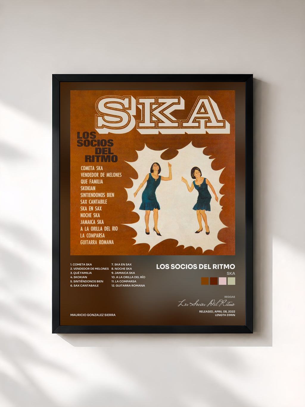 #noir Tableau de l'album SKA de Los Socios Del Ritmo, cadre noir, imprimé et encadré en France