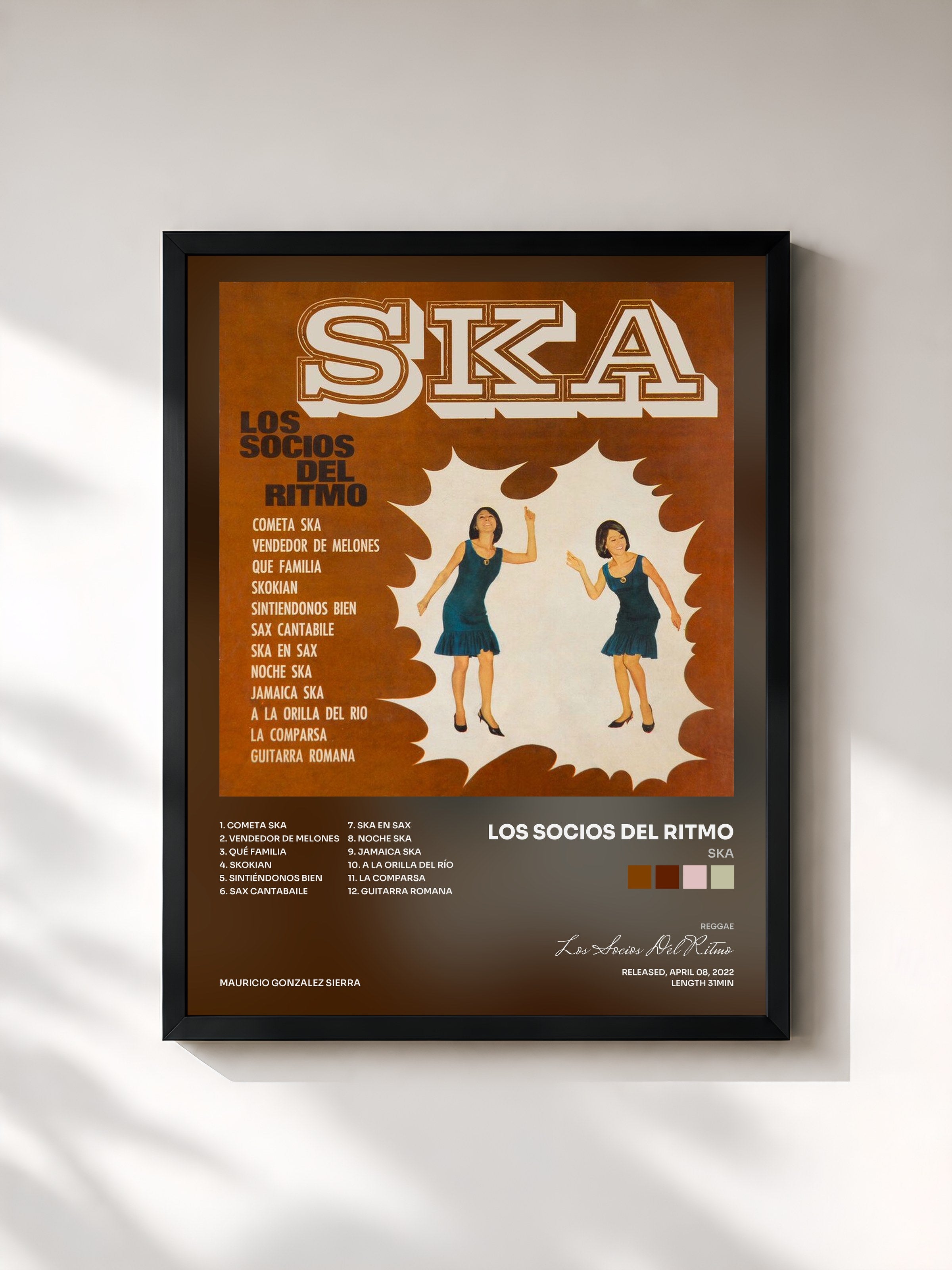 #noir Tableau de l'album SKA de Los Socios Del Ritmo, cadre noir, imprimé et encadré en France