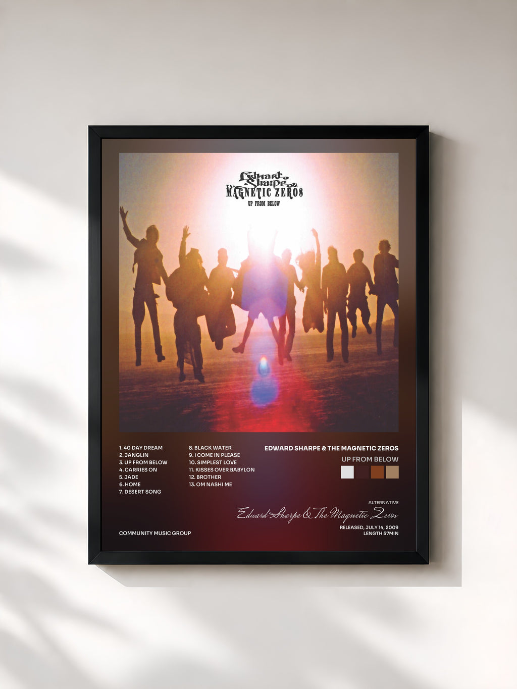 #noir Tableau de l'album Up from Below de Edward Sharpe & The Magnetic Zeros, cadre noir, imprimé et encadré en France