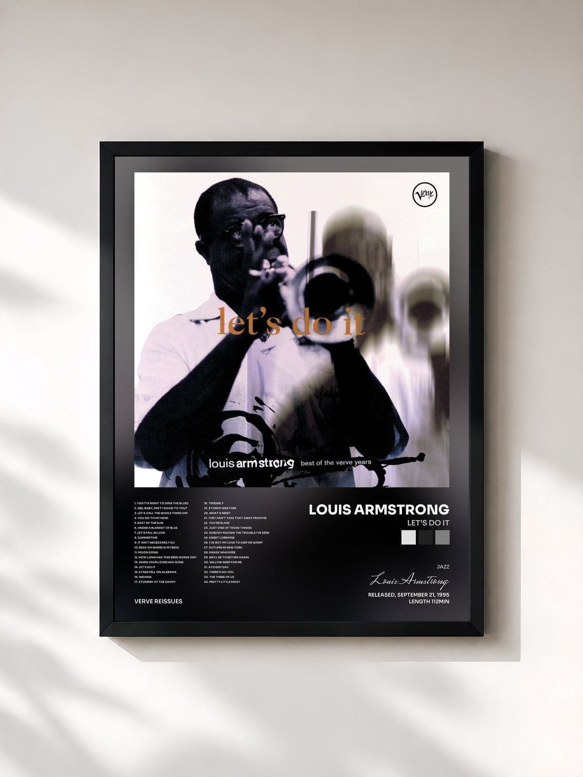 #noir Tableau de l'album Let's Do It de Louis Armstrong, cadre noir, imprimé et encadré en France