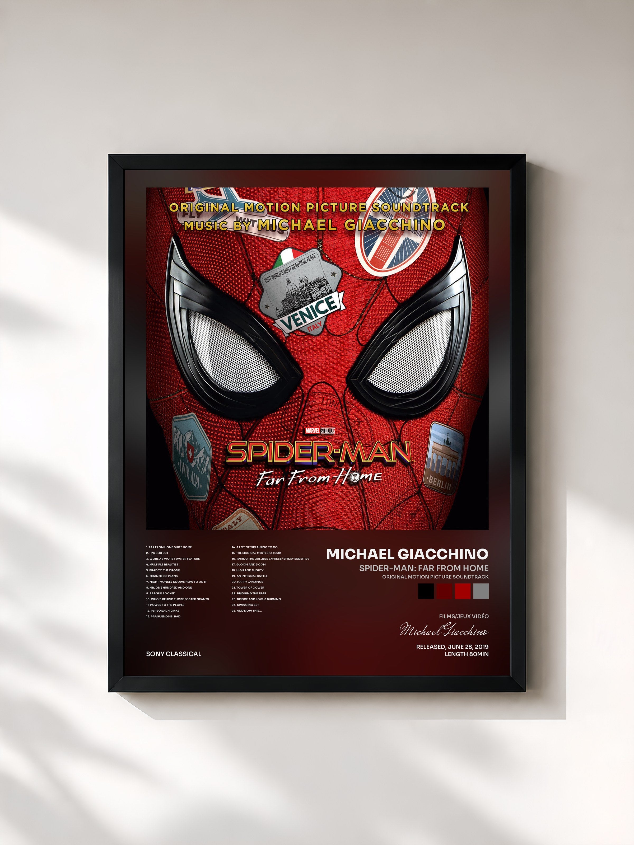 #noir Tableau de l'album Spider-Man: Far from Home (Original Motion Picture Soundtrack) de Michael Giacchino, cadre noir, imprimé et encadré en France