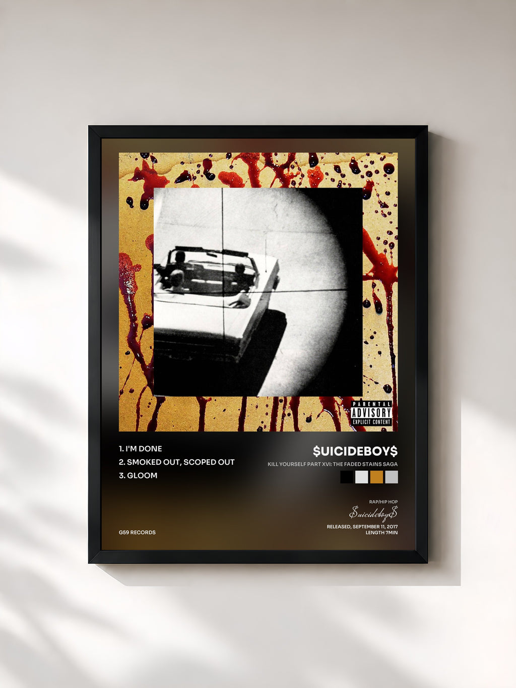 #noir Tableau de l'album KILL YOURSELF Part XVI: The Faded Stains Saga de $uicideboy$, cadre noir, imprimé et encadré en France