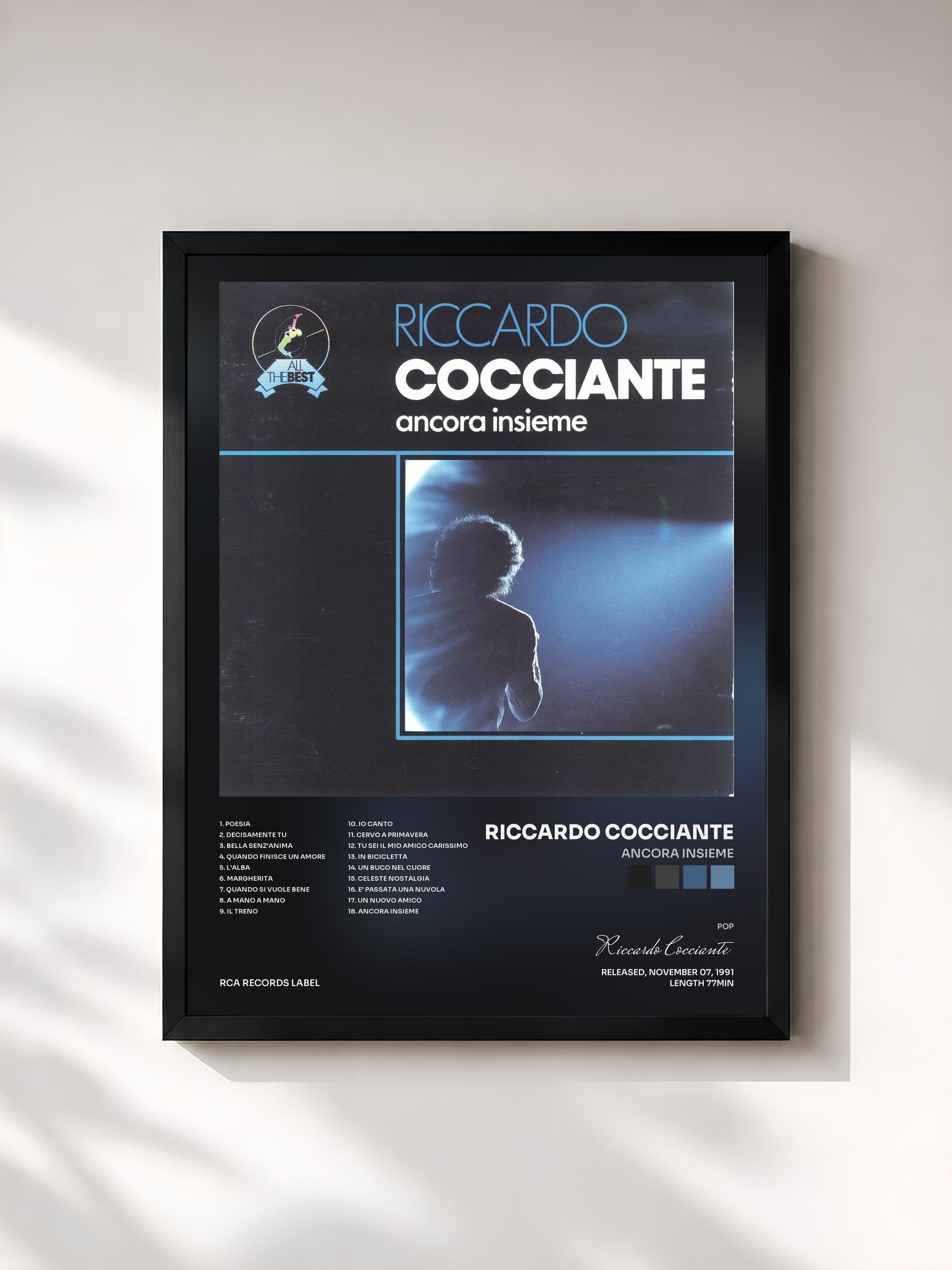 #noir Tableau de l'album Ancora Insieme de Riccardo Cocciante, cadre noir, imprimé et encadré en France