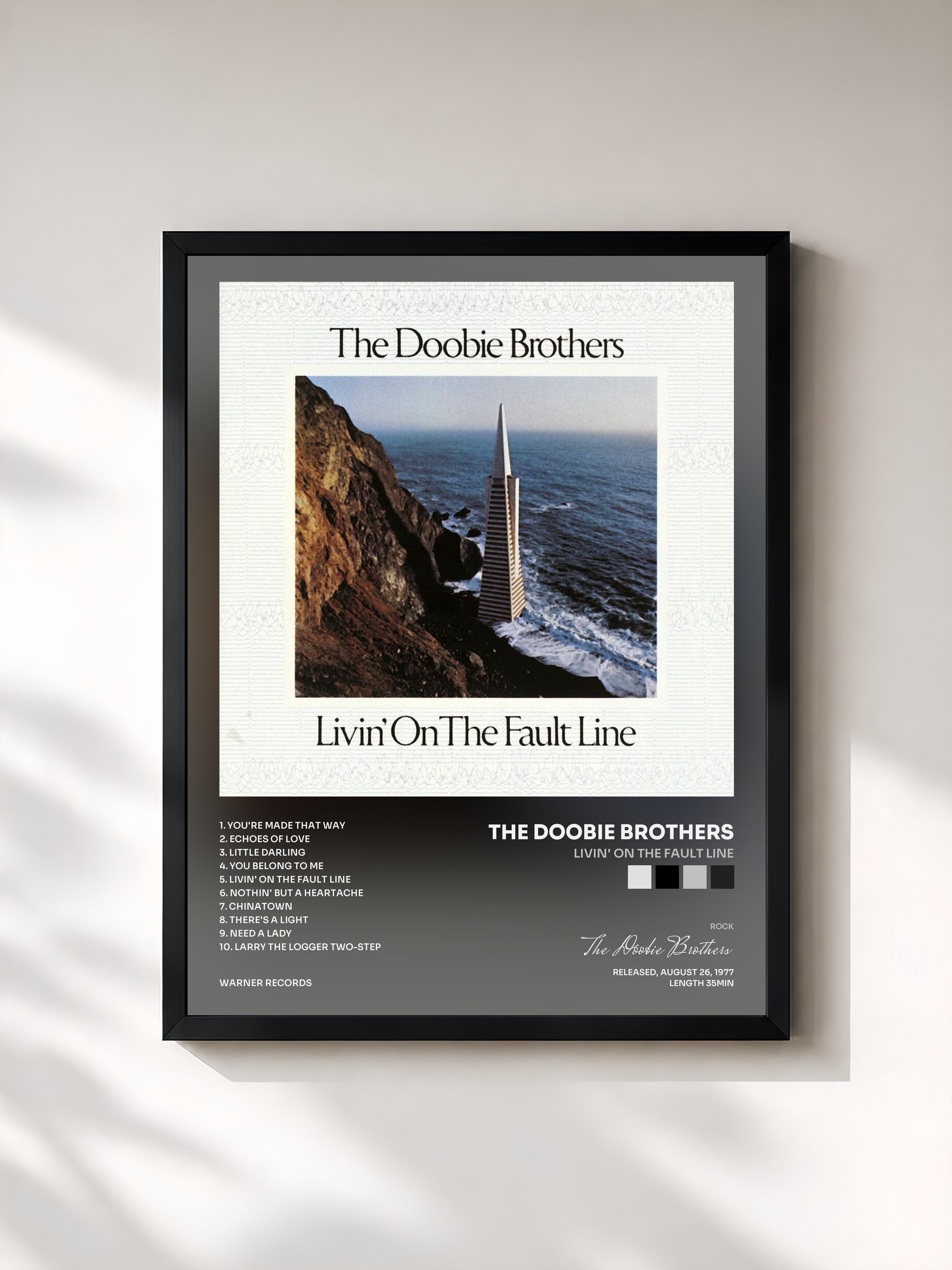 #noir Tableau de l'album Livin' on the Fault Line de The Doobie Brothers, cadre noir, imprimé et encadré en France