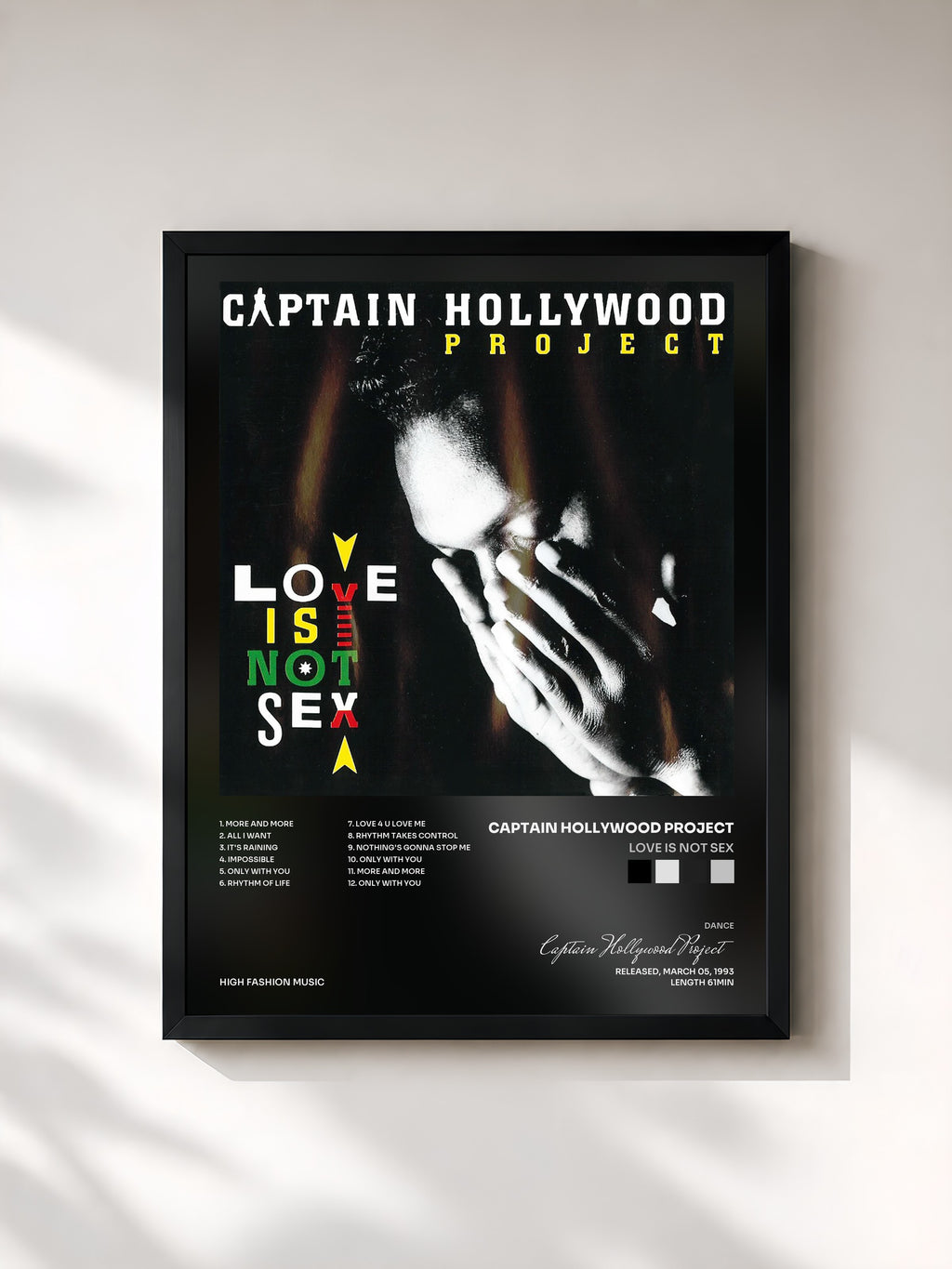 #noir Tableau de l'album Love Is Not Sex de Captain Hollywood Project, cadre noir, imprimé et encadré en France