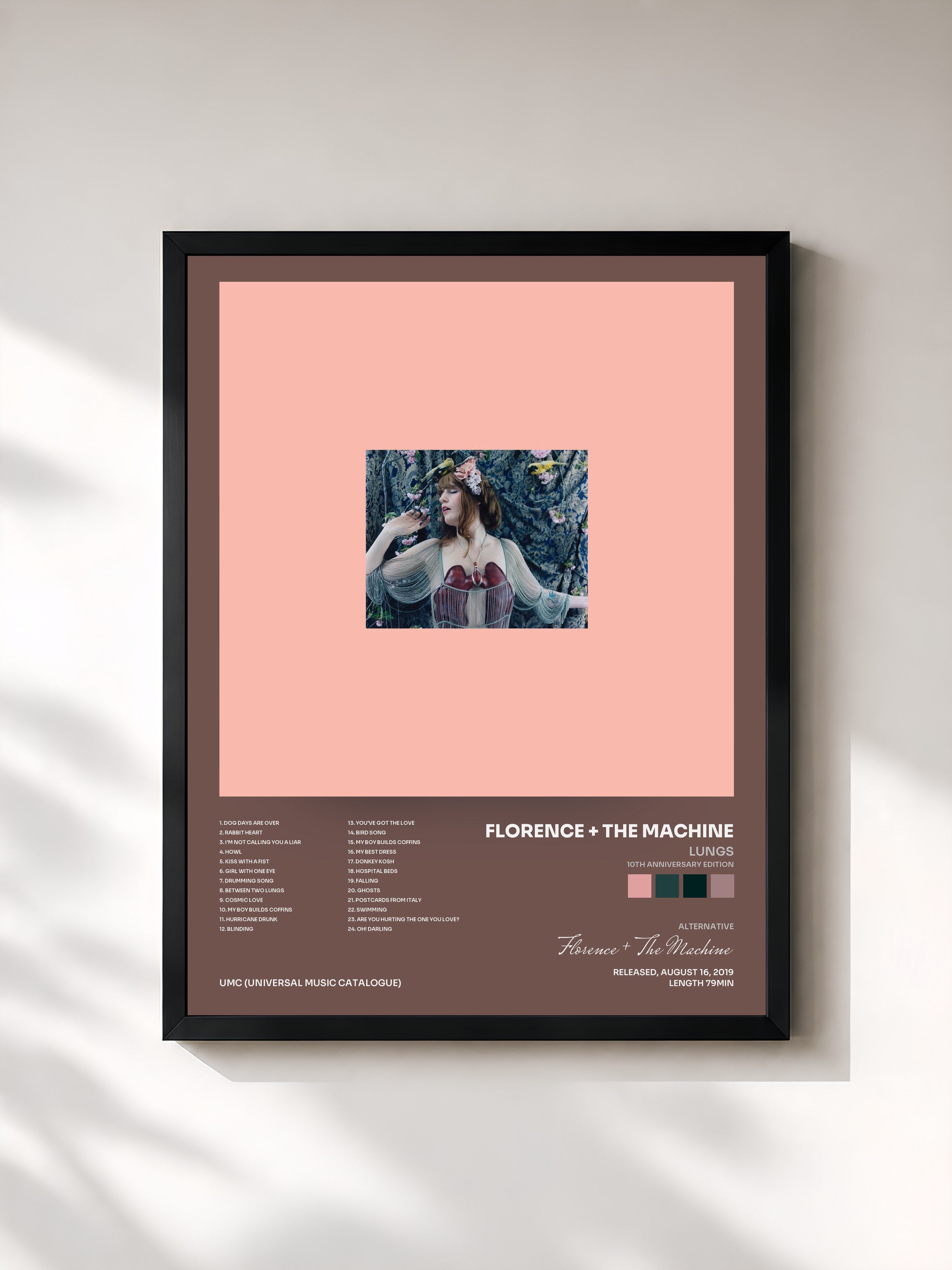 #noir Tableau de l'album Lungs (10th Anniversary Edition) de Florence + The Machine, cadre noir, imprimé et encadré en France
