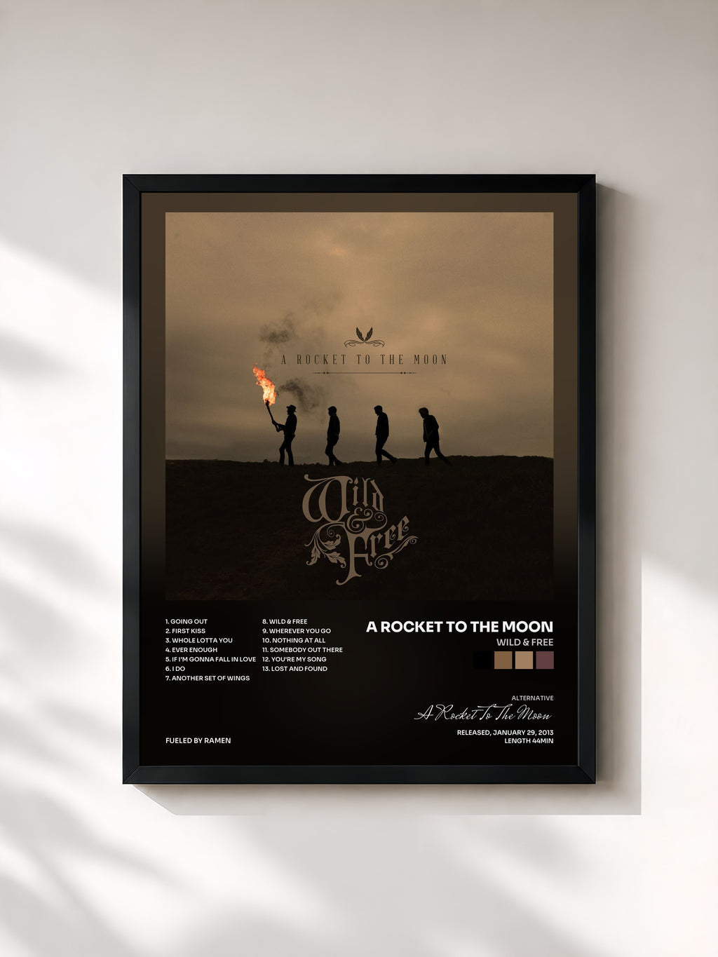 #noir Tableau de l'album Wild & Free de A Rocket To The Moon, cadre noir, imprimé et encadré en France