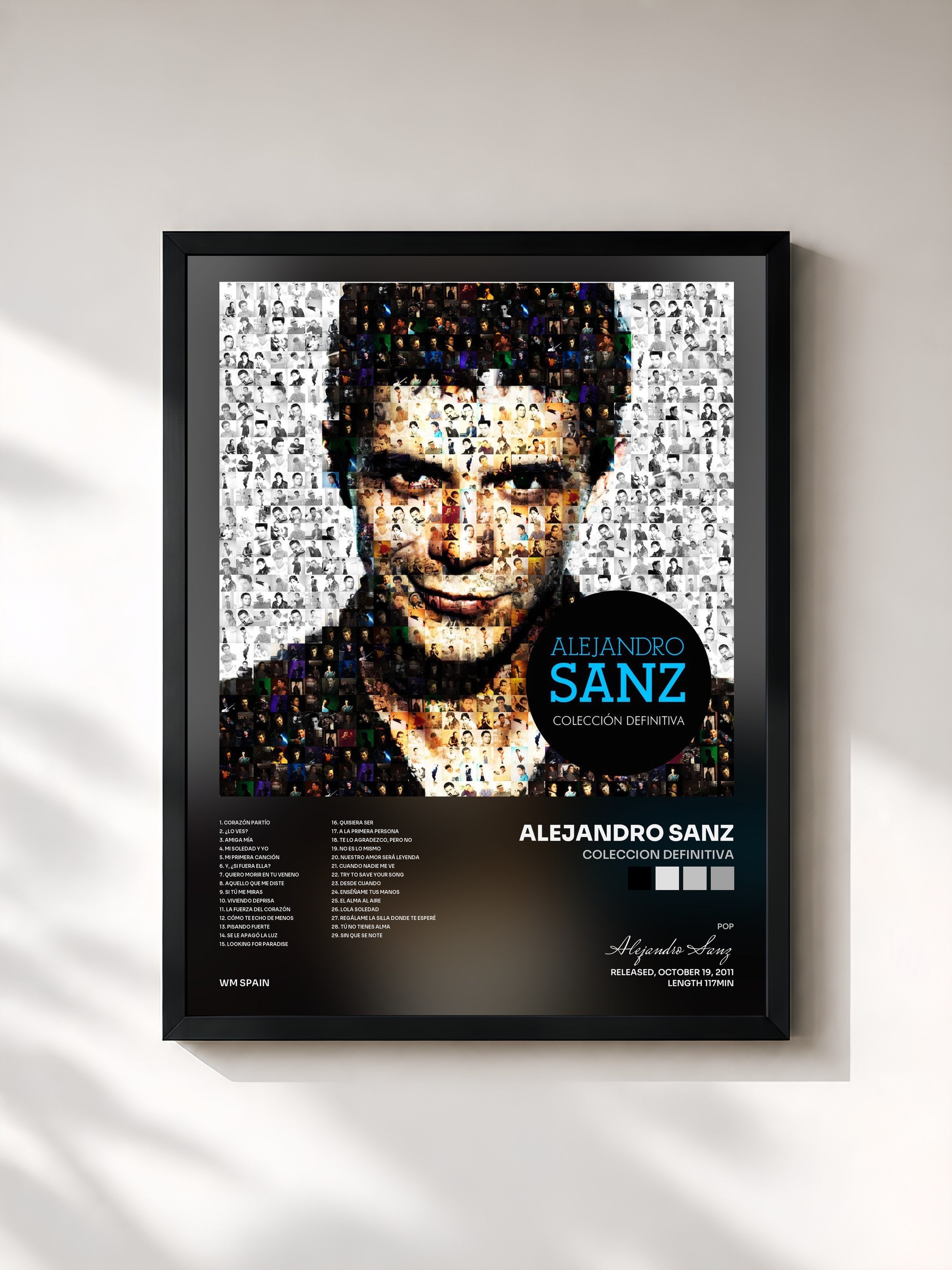 #noir Tableau de l'album Coleccion definitiva de Alejandro Sanz, cadre noir, imprimé et encadré en France