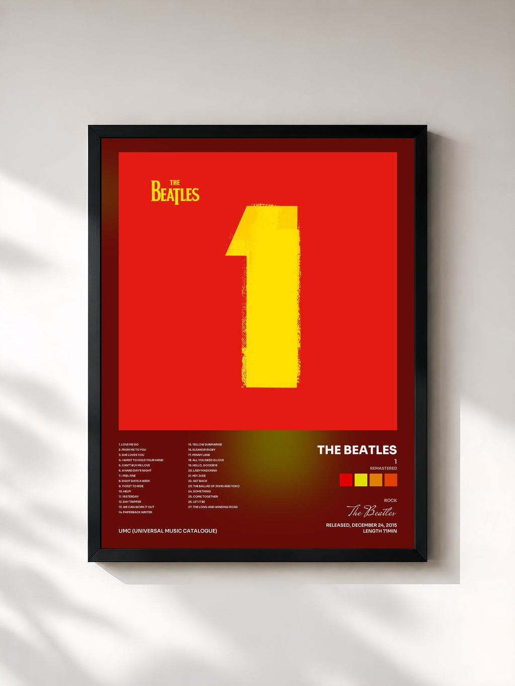 #noir Tableau de l'album 1 (Remastered) de The Beatles, cadre noir, imprimé et encadré en France