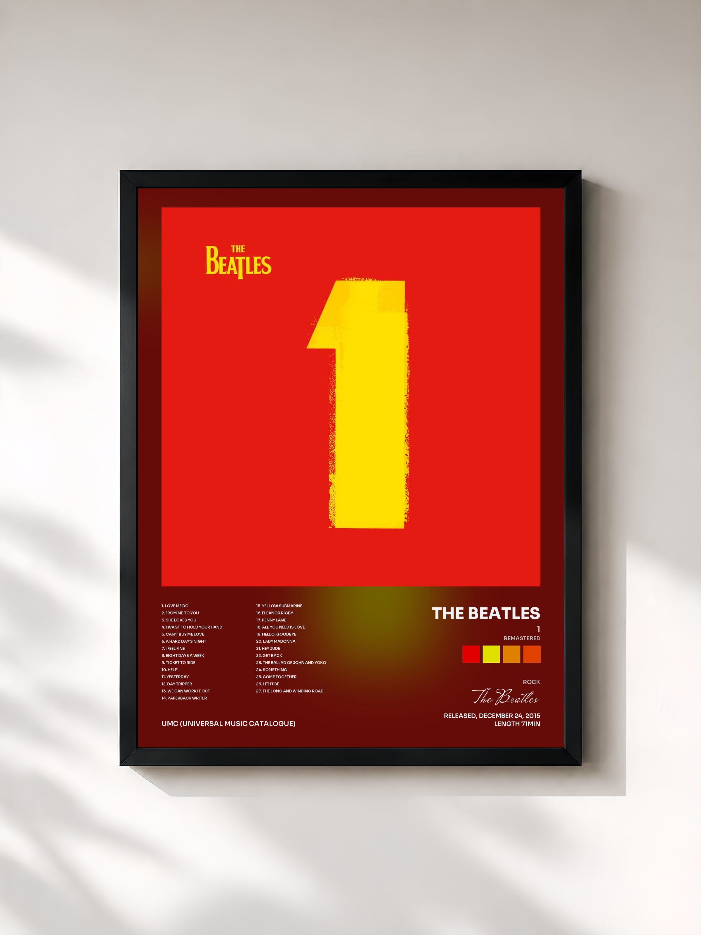 #noir Tableau de l'album 1 (Remastered) de The Beatles, cadre noir, imprimé et encadré en France