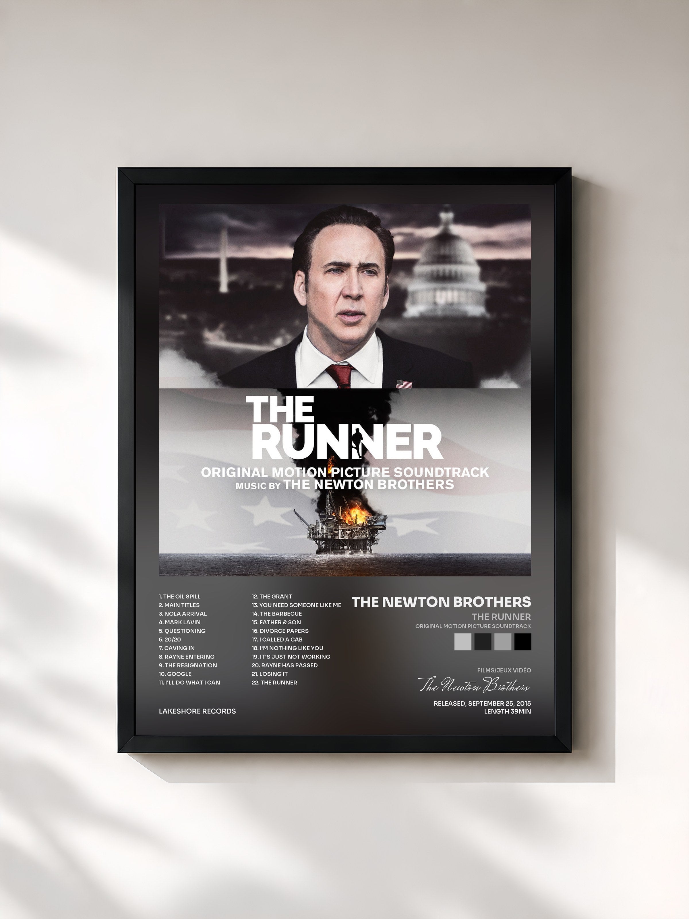 #noir Tableau de l'album The Runner (Original Motion Picture Soundtrack) de The Newton Brothers, cadre noir, imprimé et encadré en France
