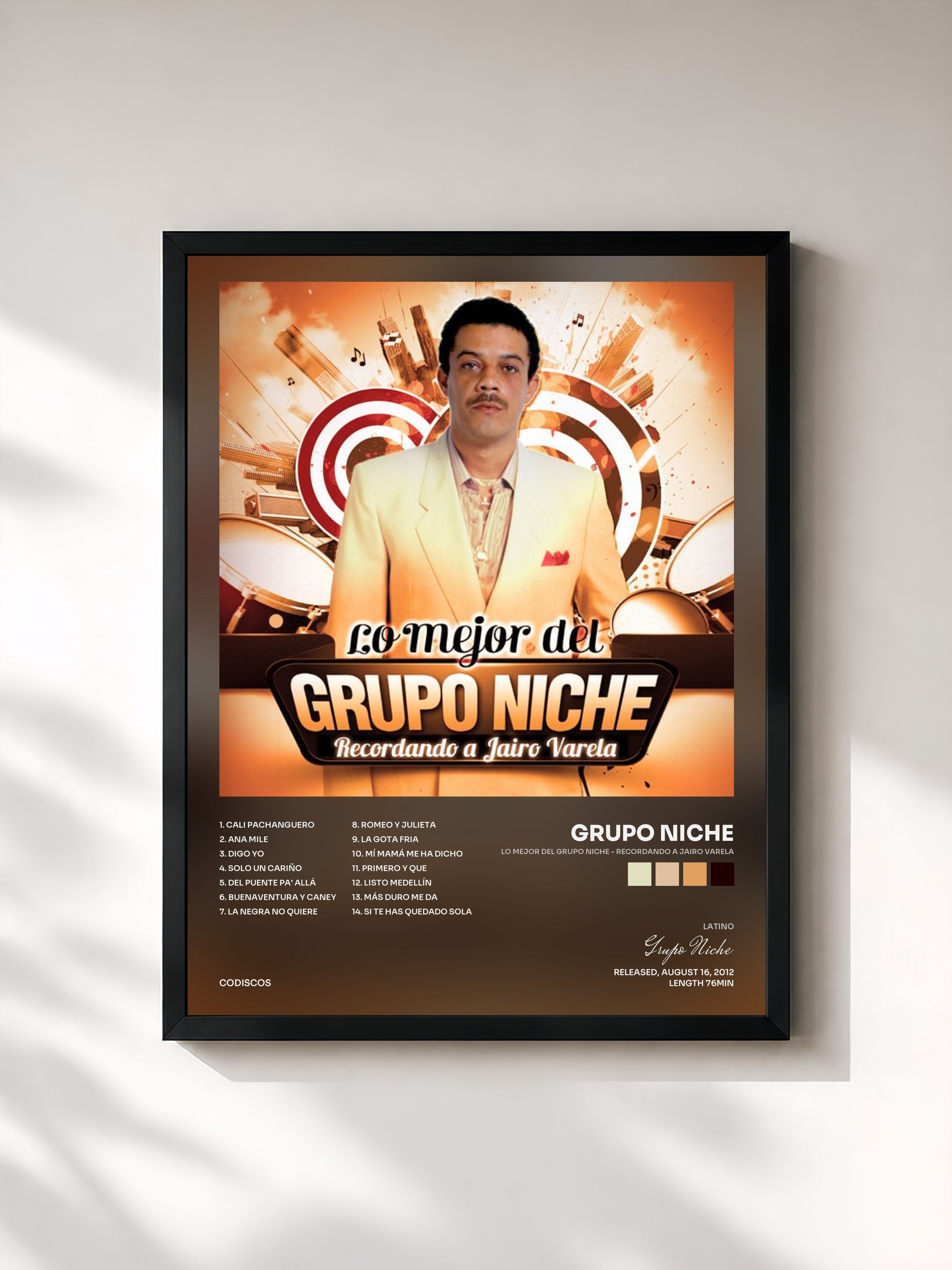#noir Tableau de l'album Lo Mejor Del Grupo Niche - Recordando a Jairo Varela de Grupo Niche, cadre noir, imprimé et encadré en France