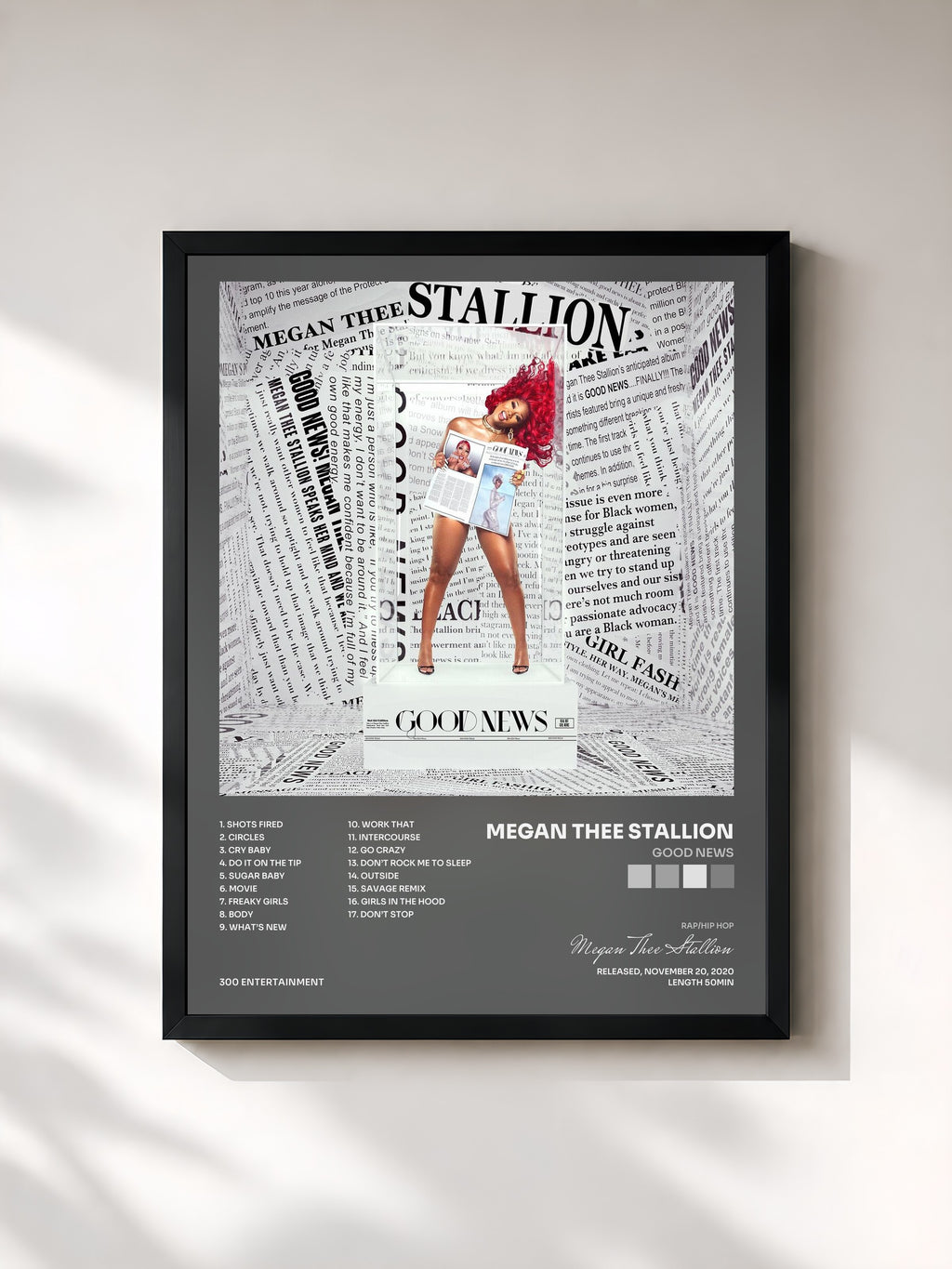#noir Tableau de l'album Good News de Megan Thee Stallion, cadre noir, imprimé et encadré en France