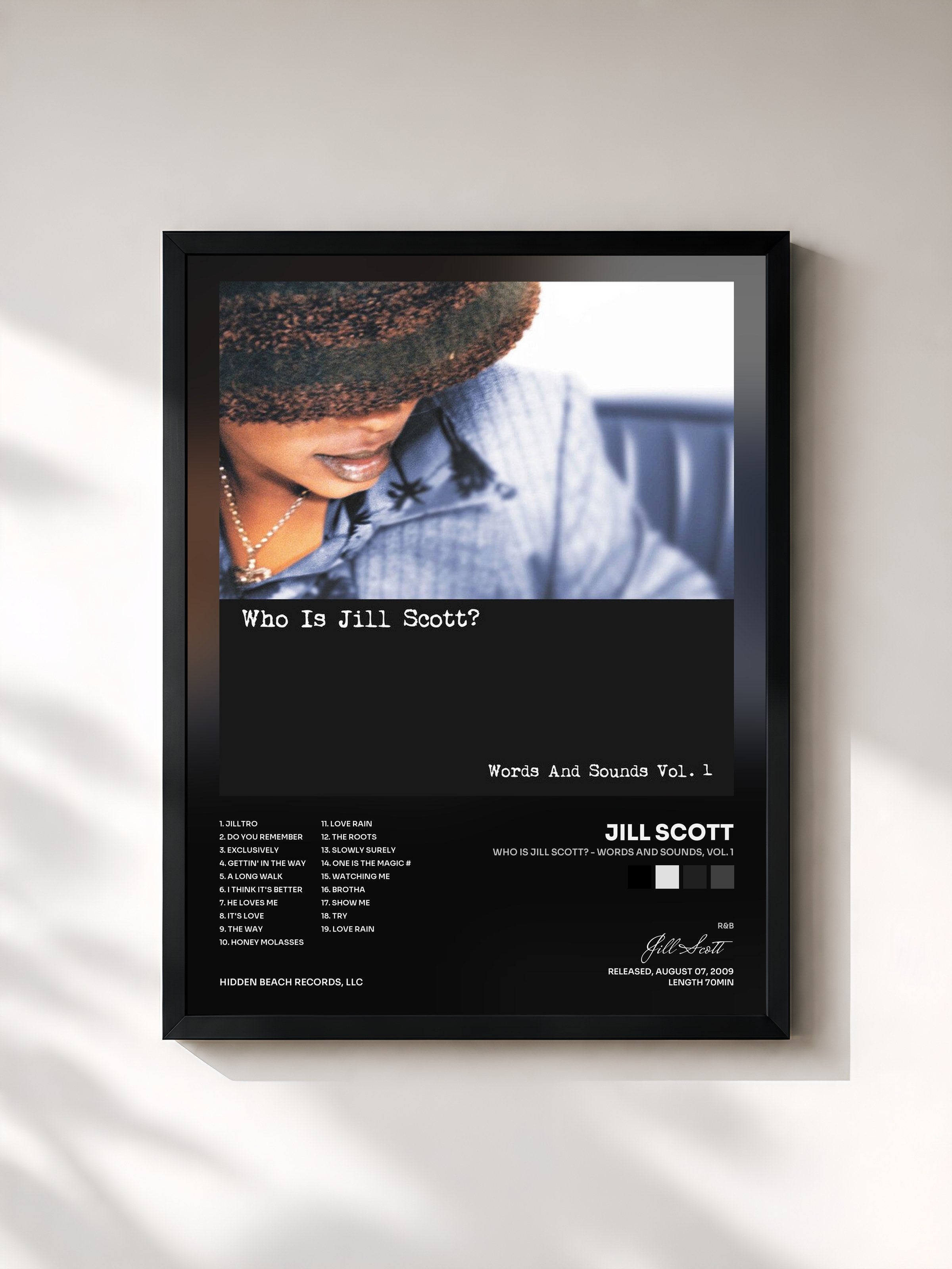 #noir Tableau de l'album Who Is Jill Scott? - Words and Sounds, Vol. 1 de Jill Scott, cadre noir, imprimé et encadré en France