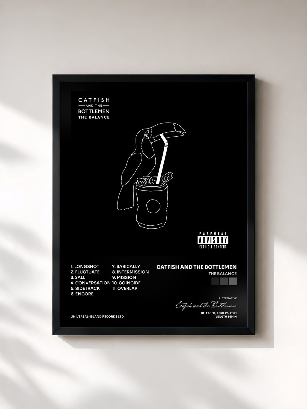 #noir Tableau de l'album The Balance de Catfish and the Bottlemen, cadre noir, imprimé et encadré en France