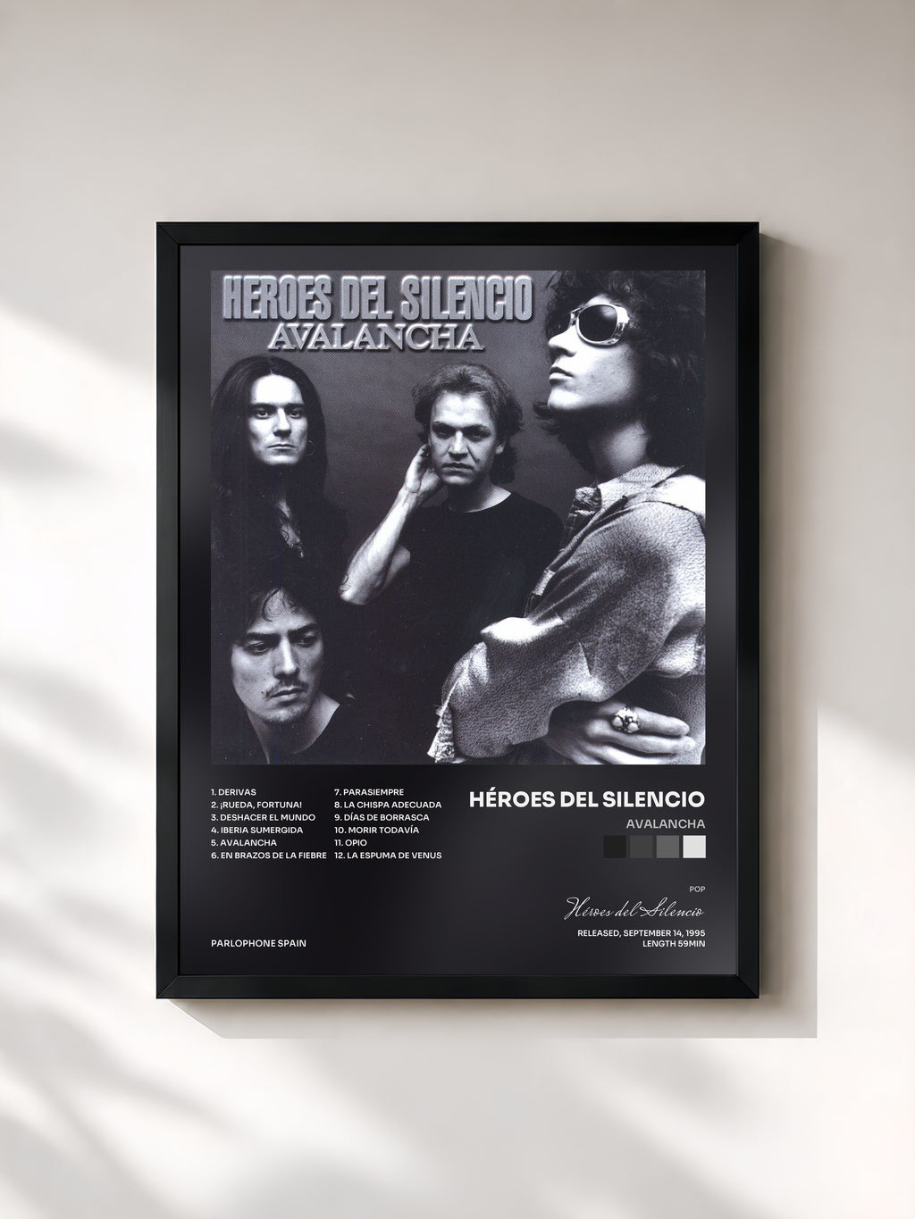 #noir Tableau de l'album Avalancha de Héroes del Silencio, cadre noir, imprimé et encadré en France
