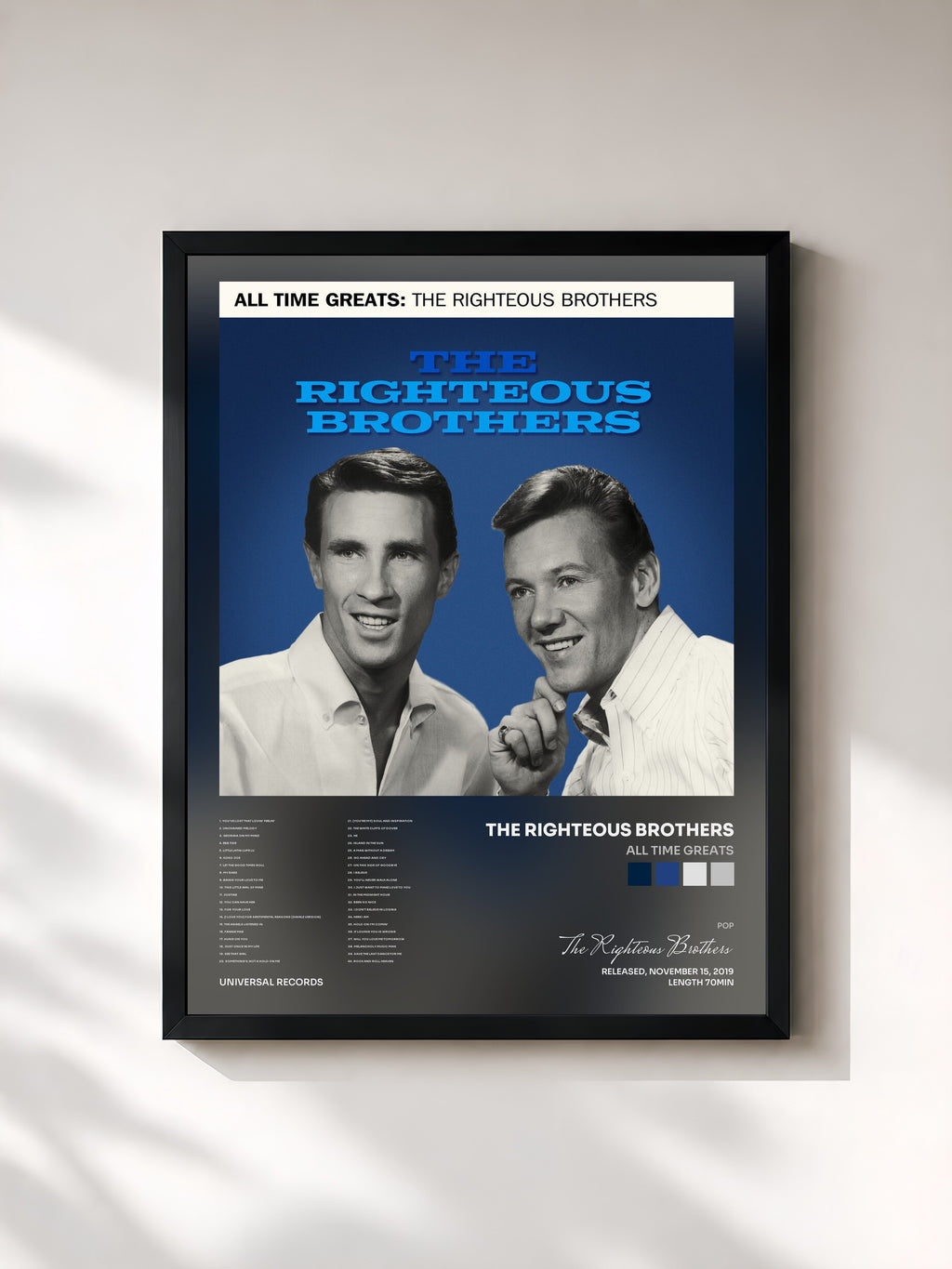 #noir Tableau de l'album All Time Greats de The Righteous Brothers, cadre noir, imprimé et encadré en France