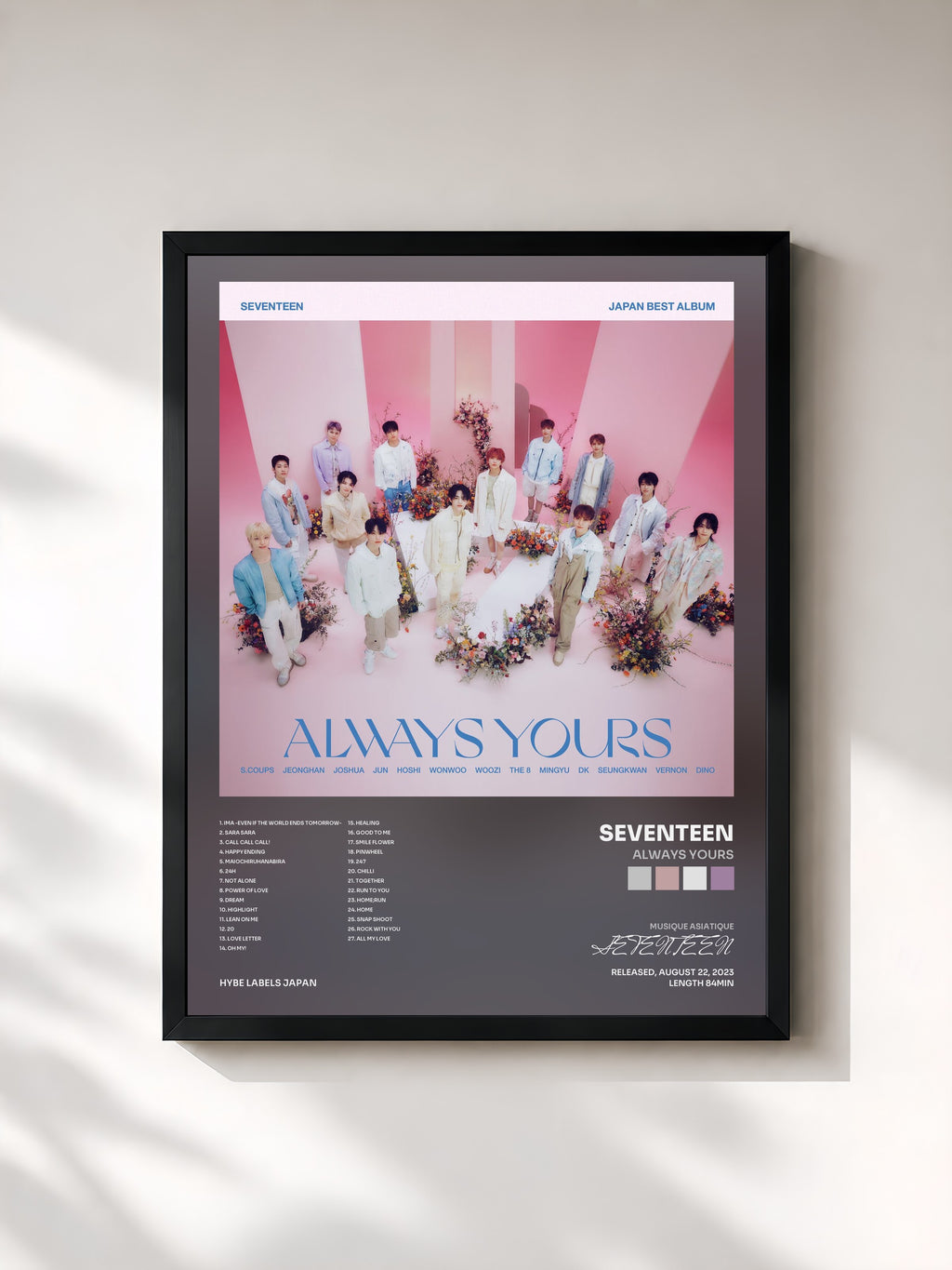 #noir Tableau de l'album ALWAYS YOURS de SEVENTEEN, cadre noir, imprimé et encadré en France