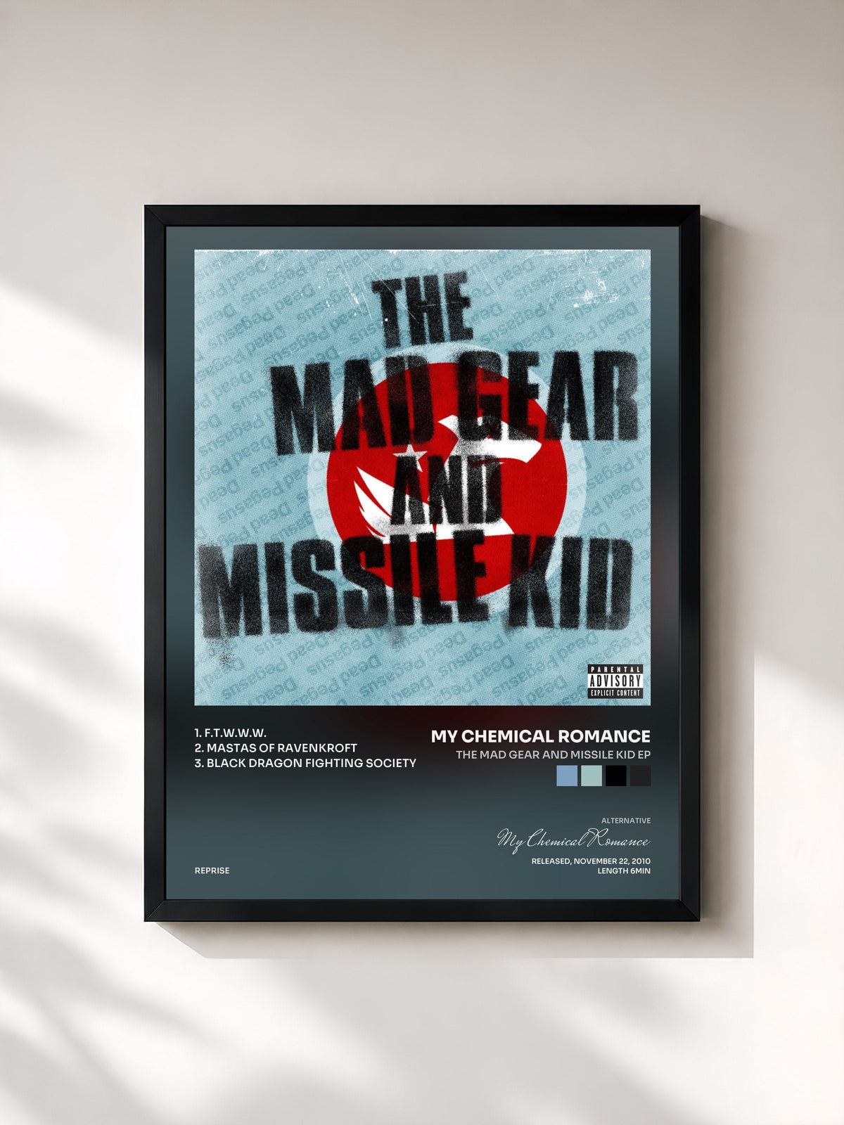 #noir Tableau de l'album The Mad Gear and Missile Kid EP de My Chemical Romance, cadre noir, imprimé et encadré en France