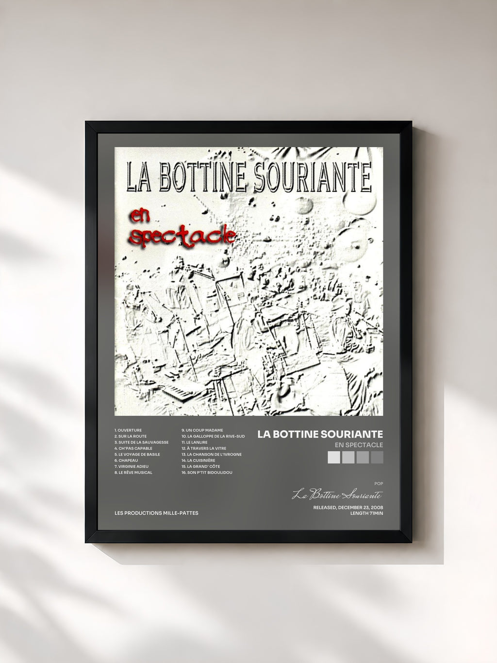 #noir Tableau de l'album En spectacle de La Bottine Souriante, cadre noir, imprimé et encadré en France