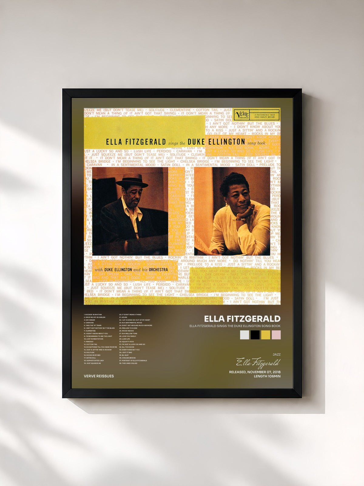 #noir Tableau de l'album Ella Fitzgerald Sings The Duke Ellington Song Book de Ella Fitzgerald, cadre noir, imprimé et encadré en France