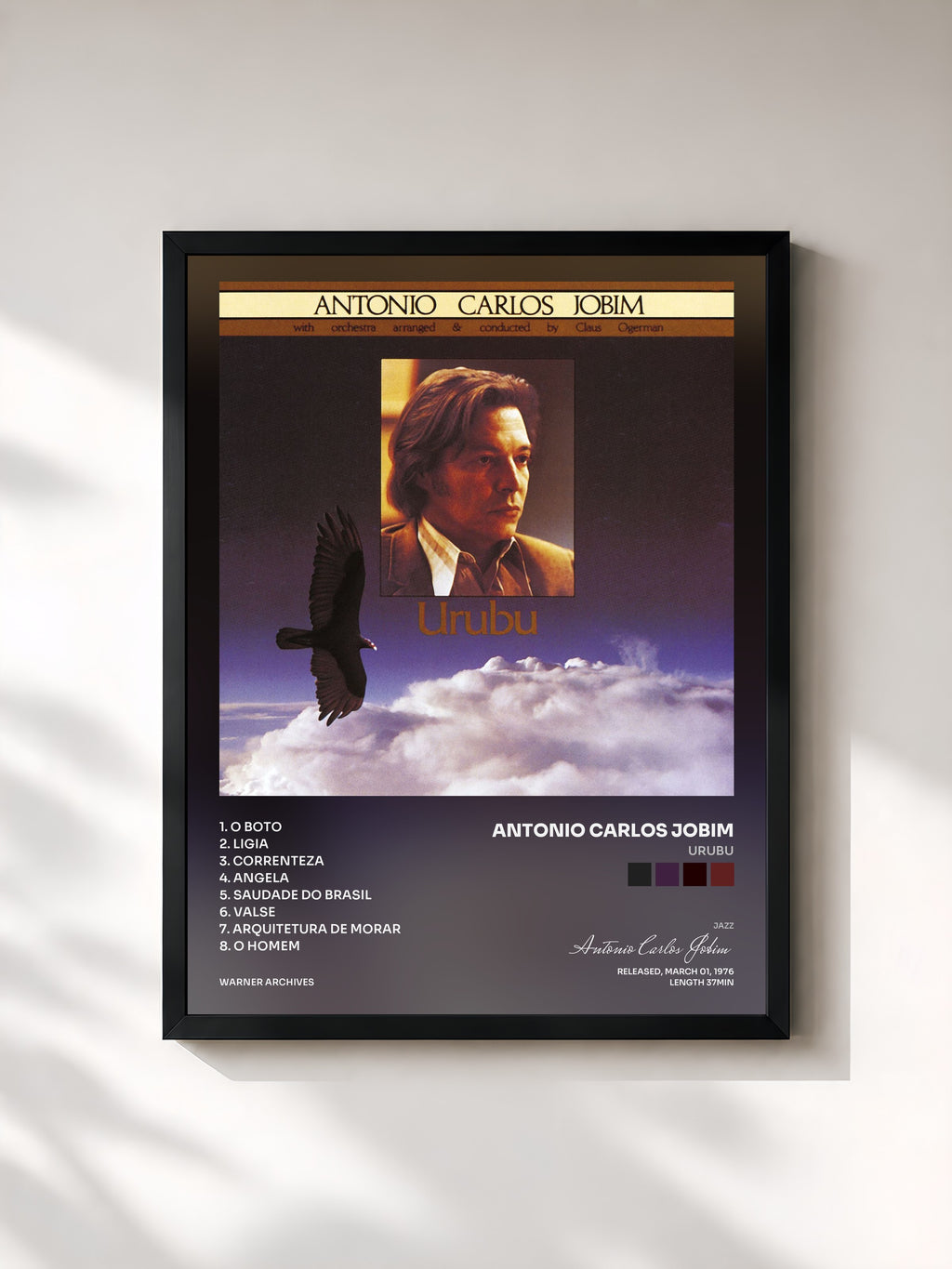 #noir Tableau de l'album Urubu de Antonio Carlos Jobim, cadre noir, imprimé et encadré en France