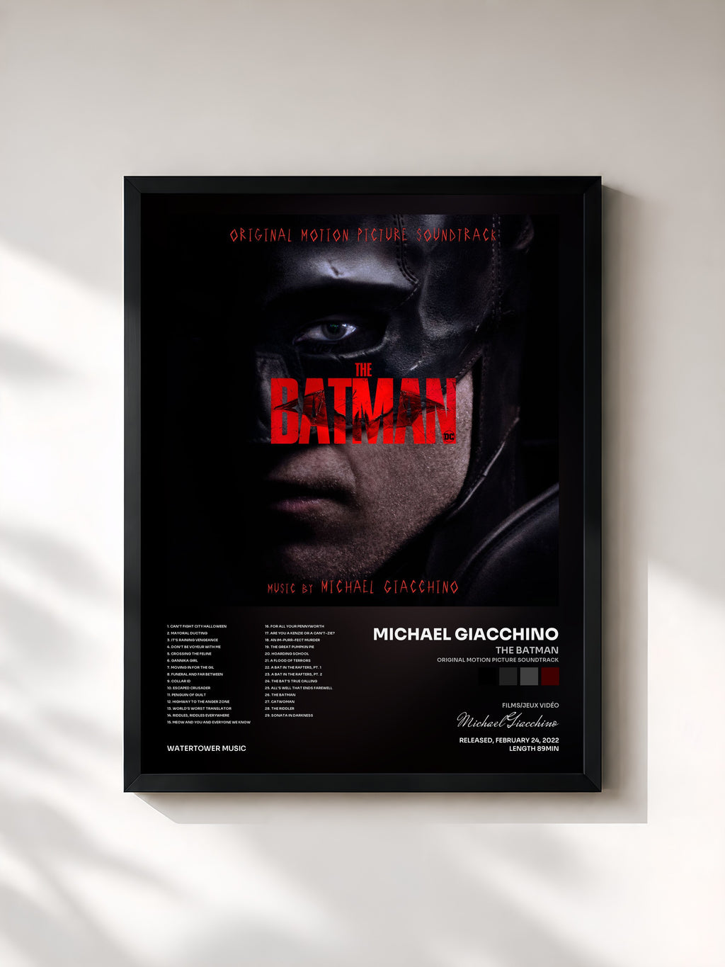 #noir Tableau de l'album The Batman (Original Motion Picture Soundtrack) de Michael Giacchino, cadre noir, imprimé et encadré en France