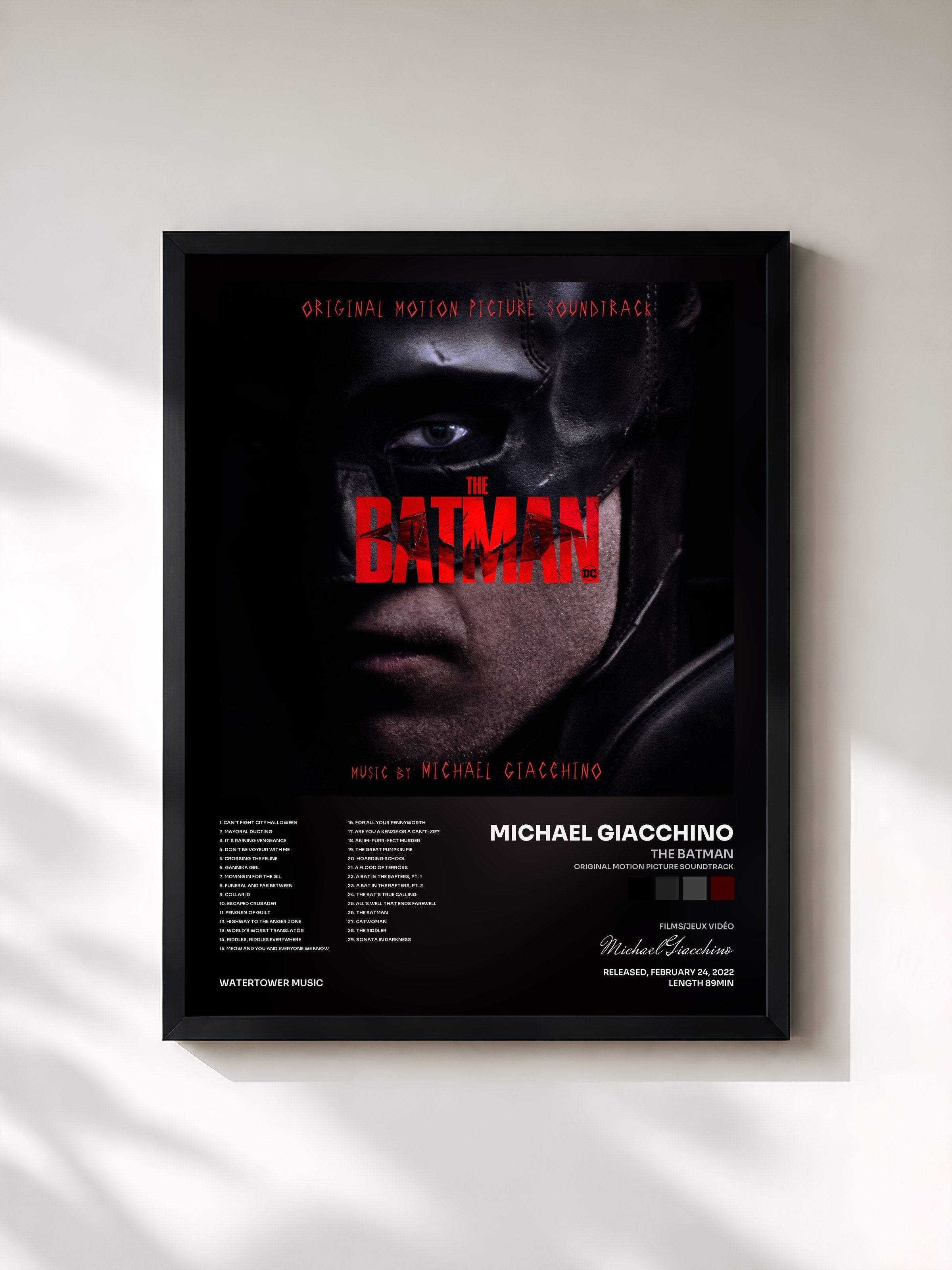 #noir Tableau de l'album The Batman (Original Motion Picture Soundtrack) de Michael Giacchino, cadre noir, imprimé et encadré en France