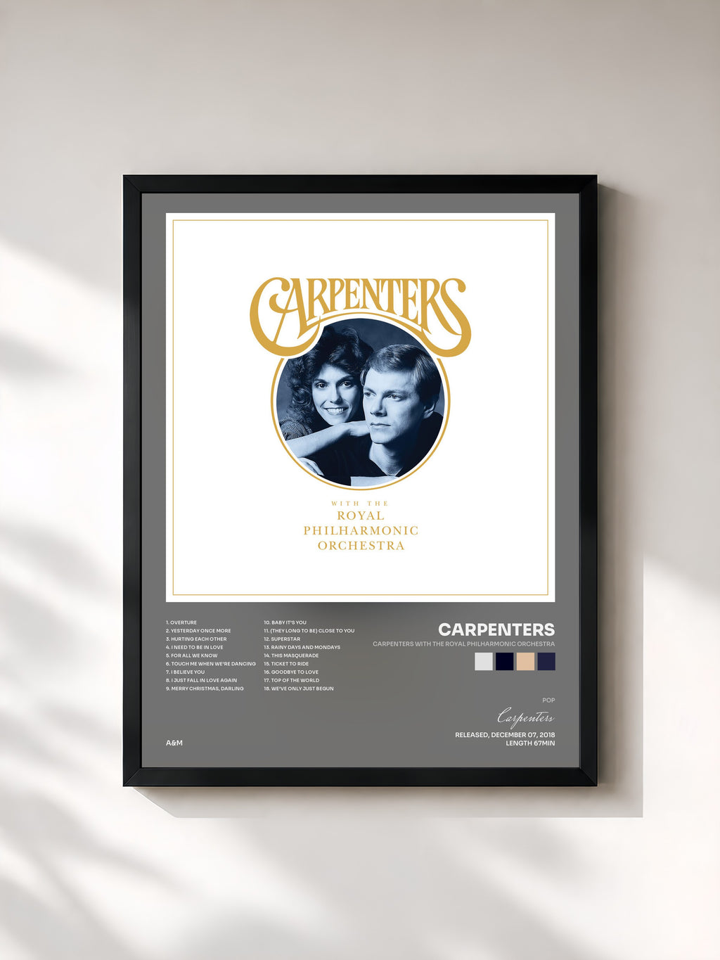#noir Tableau de l'album Carpenters With The Royal Philharmonic Orchestra de Carpenters, cadre noir, imprimé et encadré en France