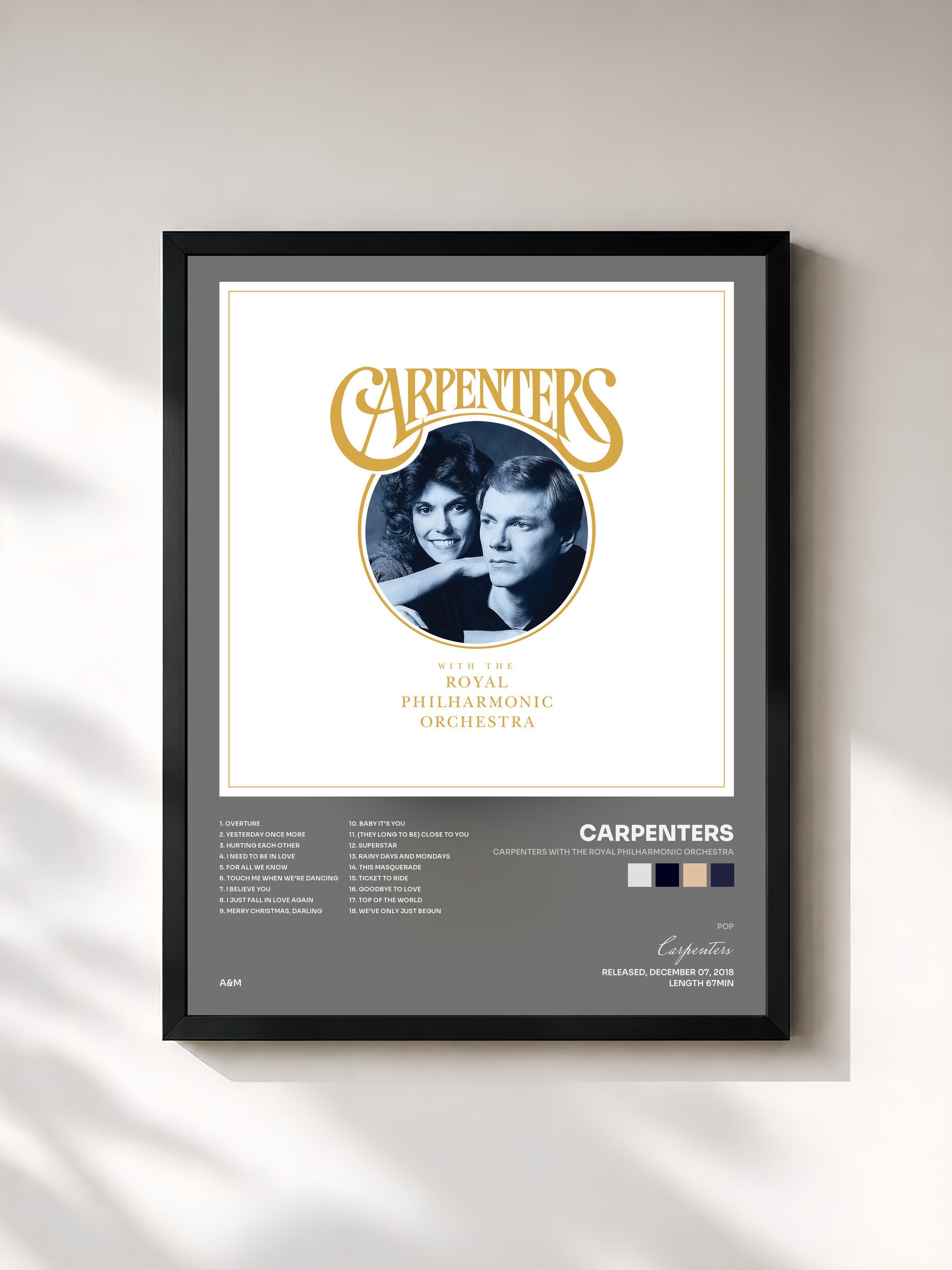 #noir Tableau de l'album Carpenters With The Royal Philharmonic Orchestra de Carpenters, cadre noir, imprimé et encadré en France
